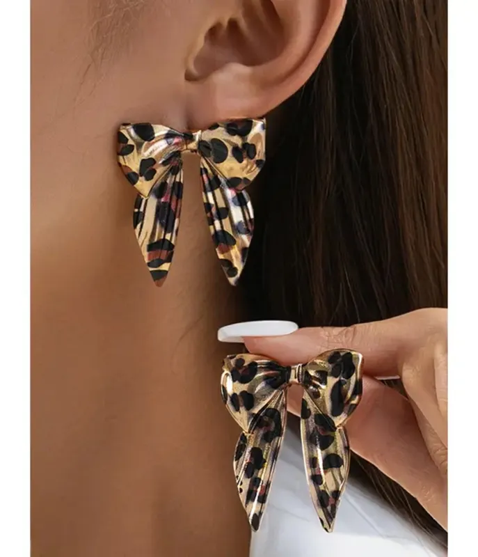 Leopard Print Bow Earrings made by Unique Vintage