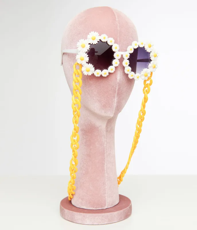 White Daisy Chain Round Sunglasses made by Unique Vintage