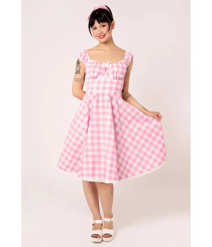 Hell Bunny Pink Gingham Swing Dress made by Unique Vintage