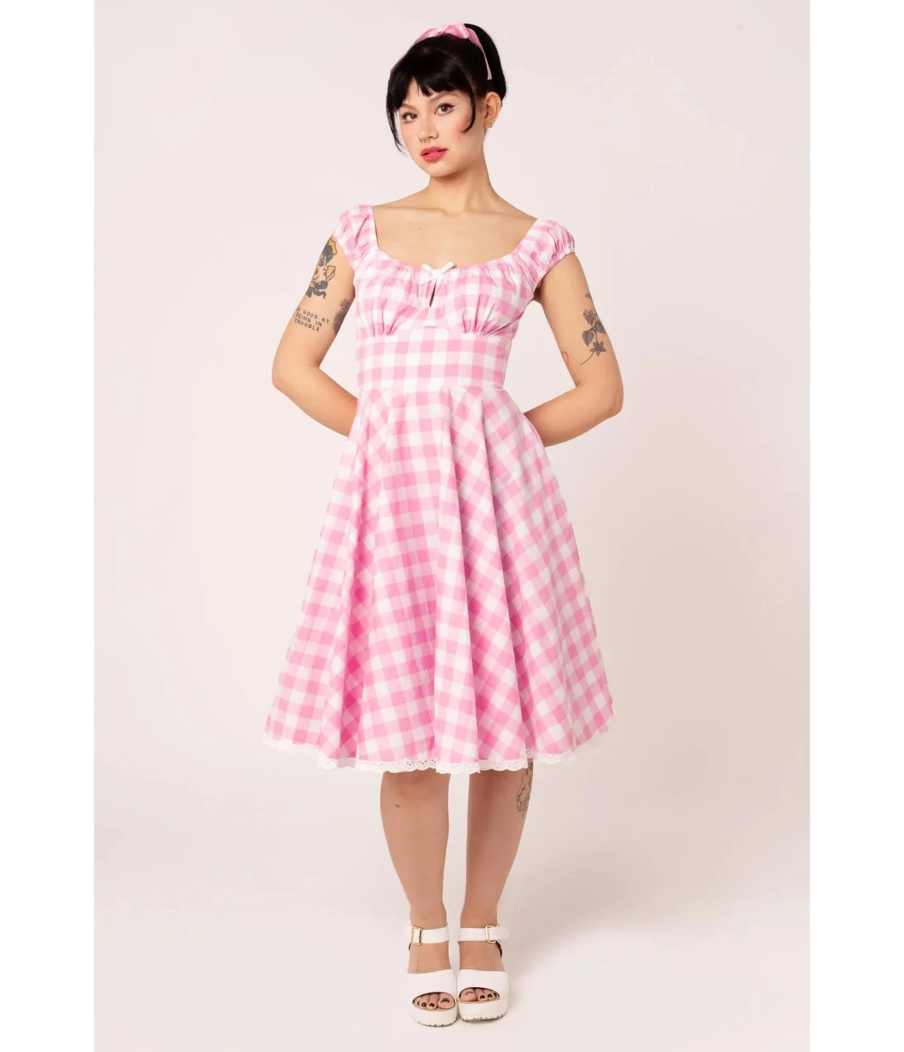 Hell Bunny Pink Gingham Swing Dress sold by Unique Vintage product image thumbnail 4