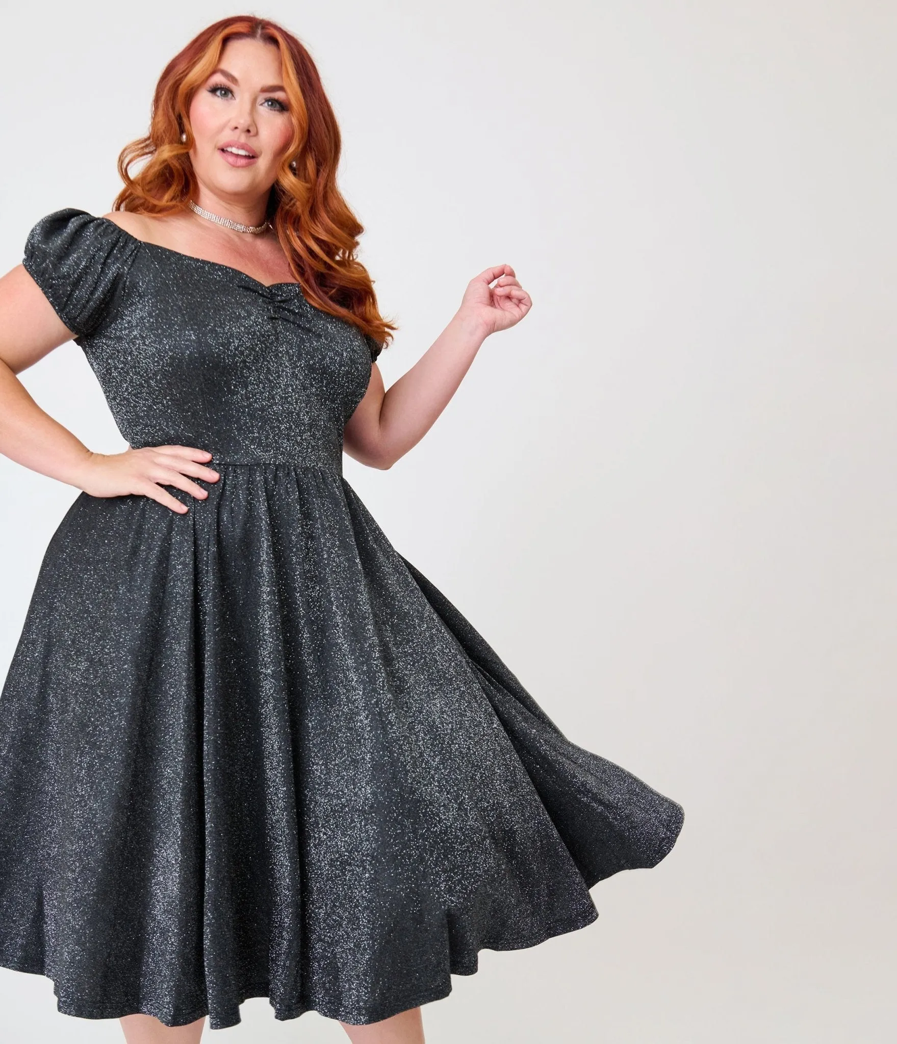 Banned Plus Size Black Glitter Swing Dress sold by Unique Vintage