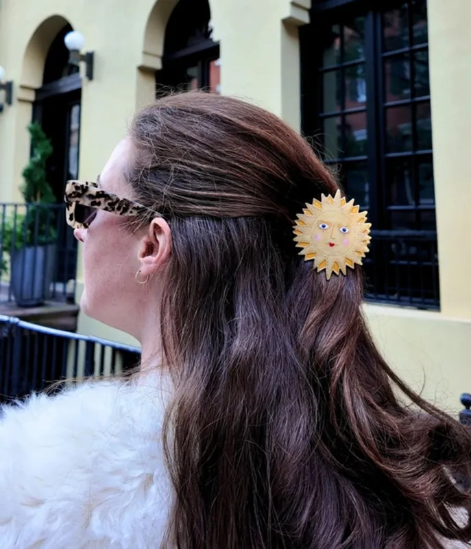 Yellow Sun Face Hair Claw Clip made by Unique Vintage