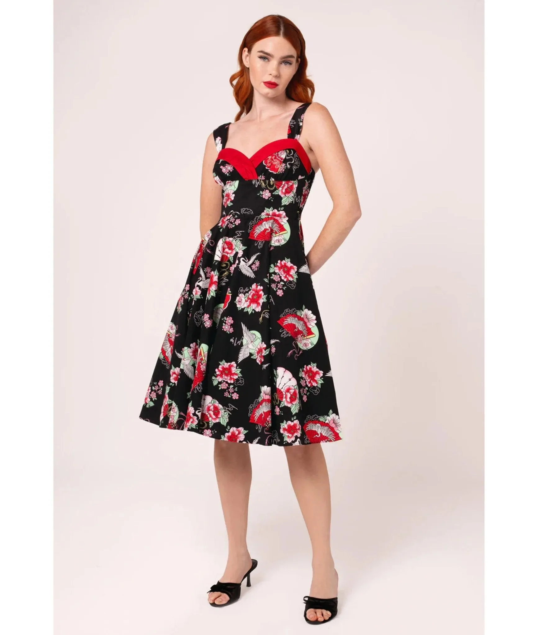 Hell Bunny Black & Red Floral Sweetheart Swing Dress sold by Unique Vintage product image thumbnail 4