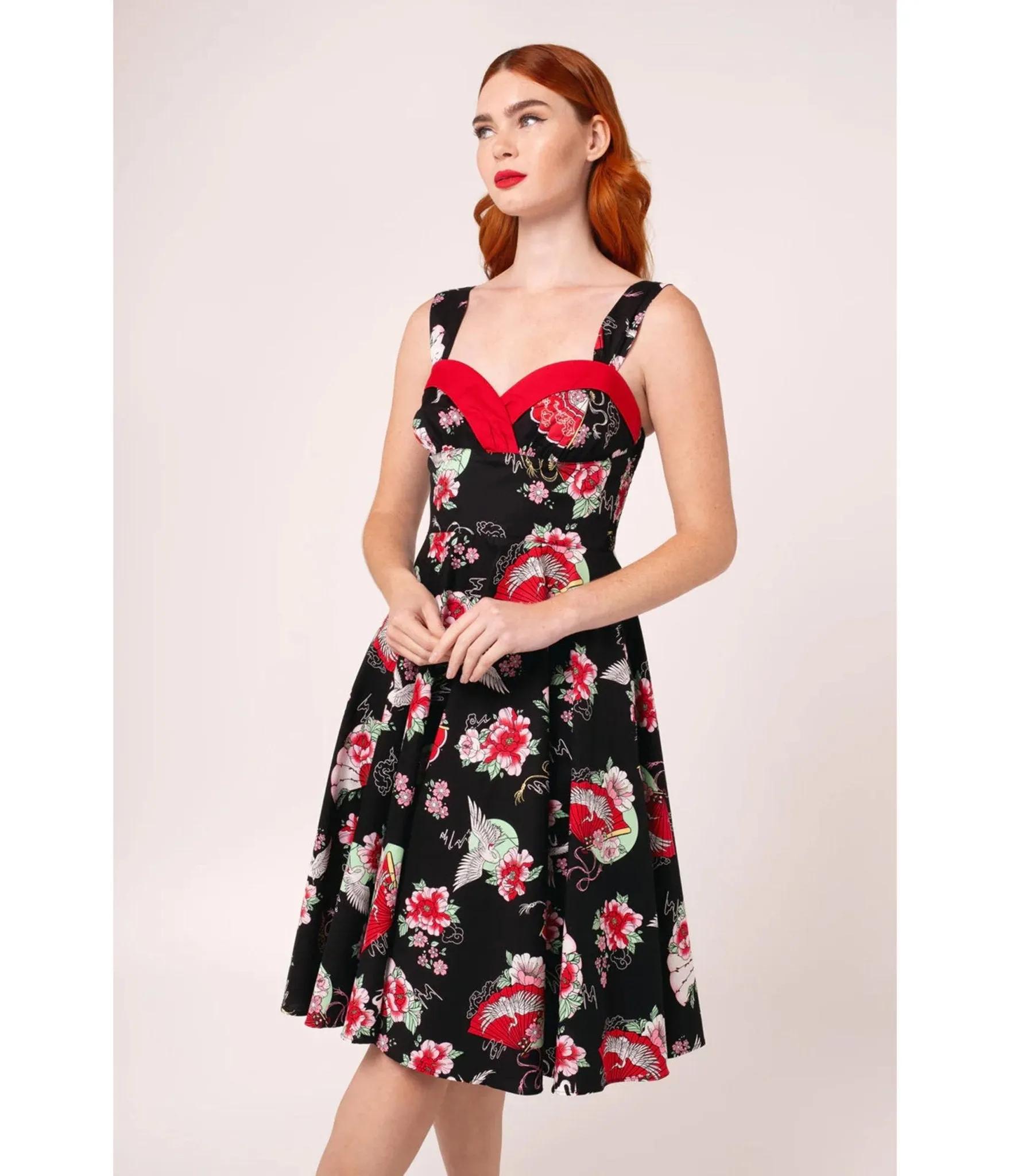 Hell Bunny Black & Red Floral Sweetheart Swing Dress sold by Unique Vintage product image thumbnail 3