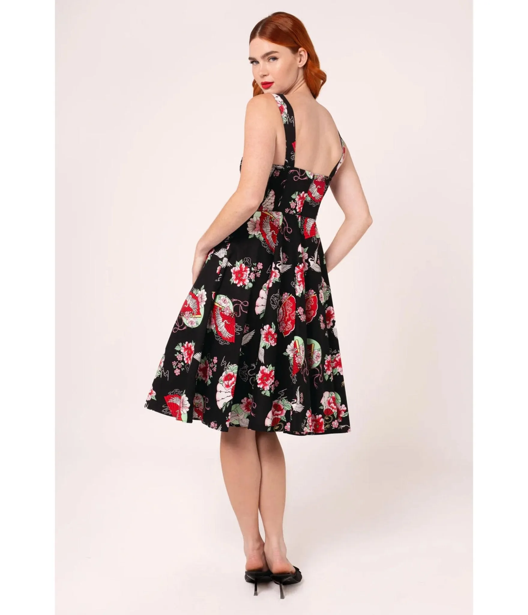 Hell Bunny Black & Red Floral Sweetheart Swing Dress sold by Unique Vintage product image thumbnail 2