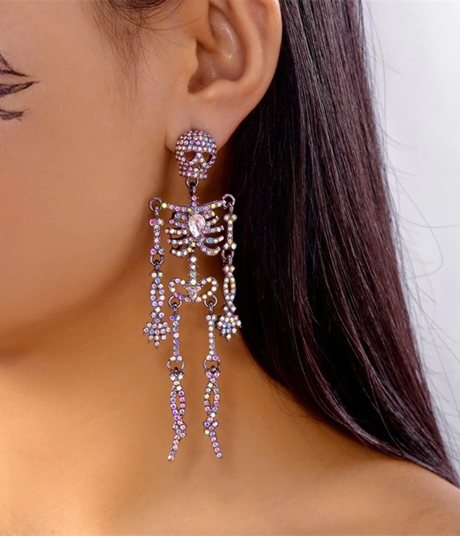 Rhinestone Skeleton Dangle Earrings sold by Unique Vintage