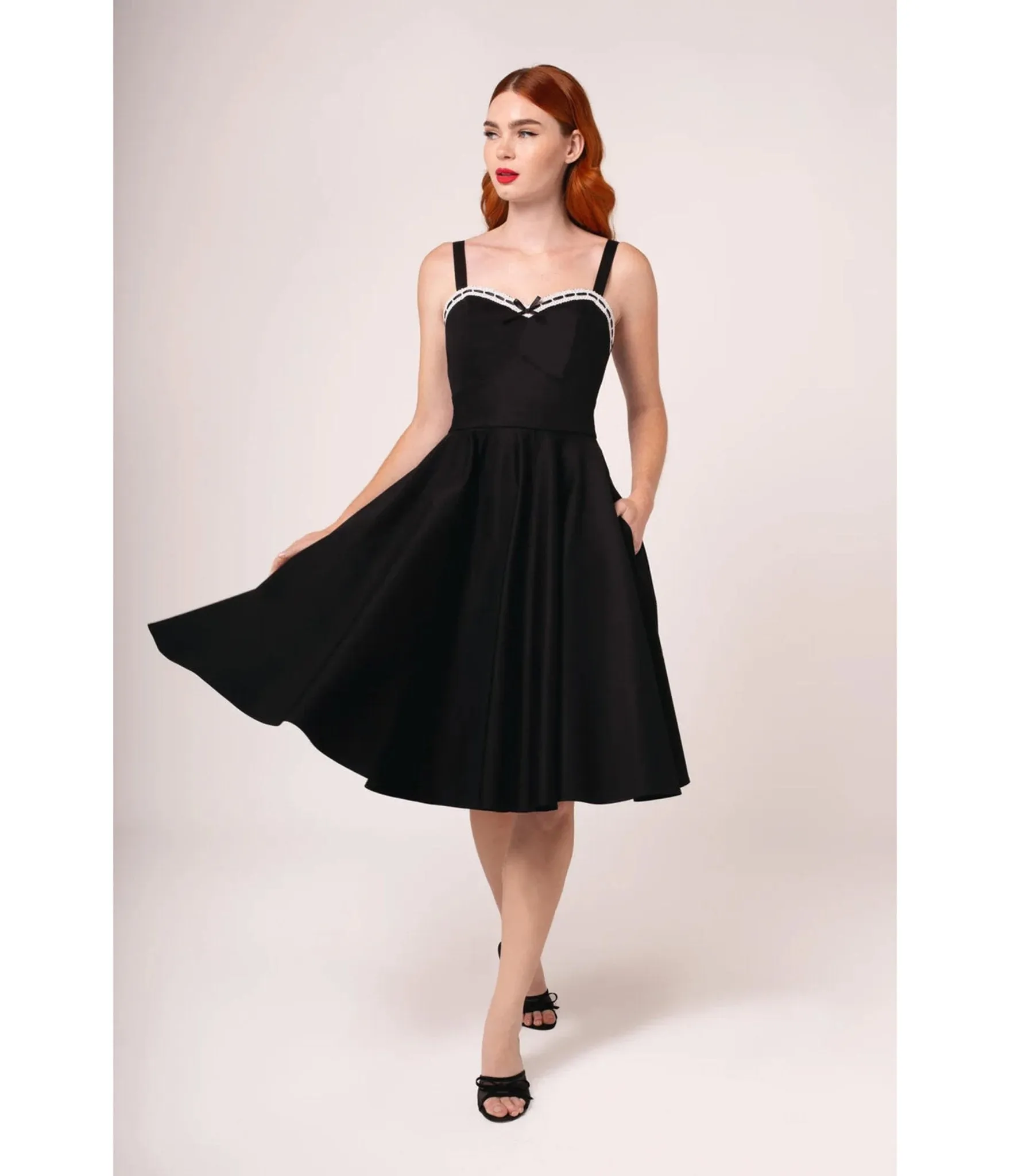 Hell Bunny Black Contrast Trim Swing Dress sold by Unique Vintage