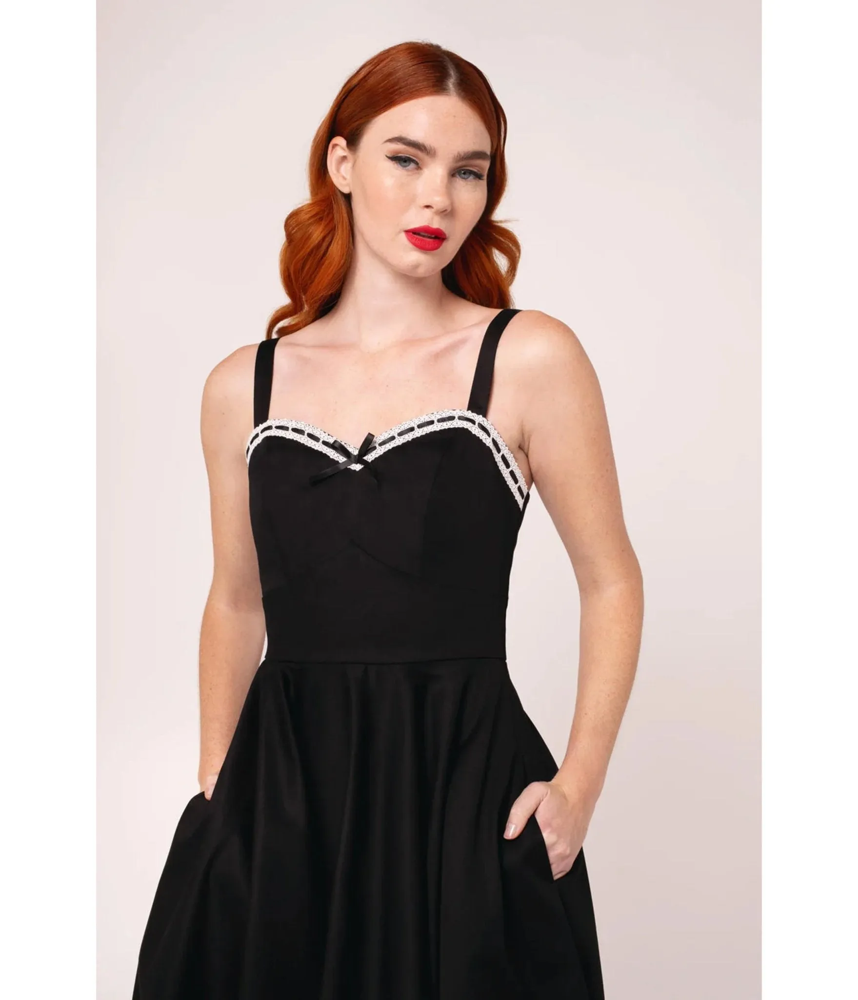 Hell Bunny Black Contrast Trim Swing Dress sold by Unique Vintage product image thumbnail 3