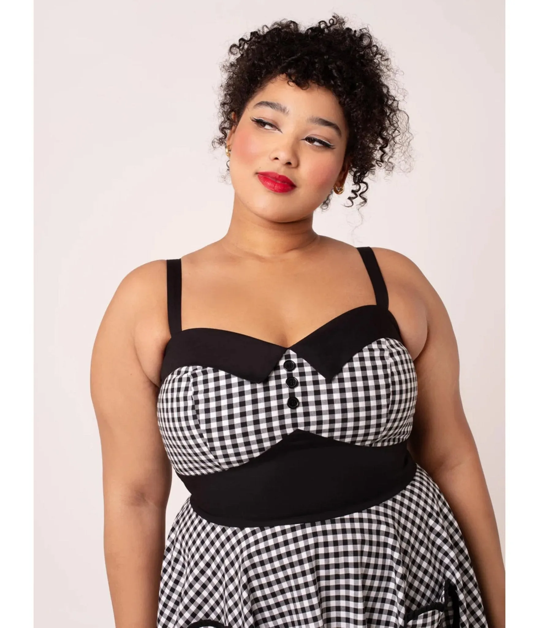 Hell Bunny Plus Size Black Gingham Heart Pocket Swing Dress sold by Unique Vintage product image thumbnail 3