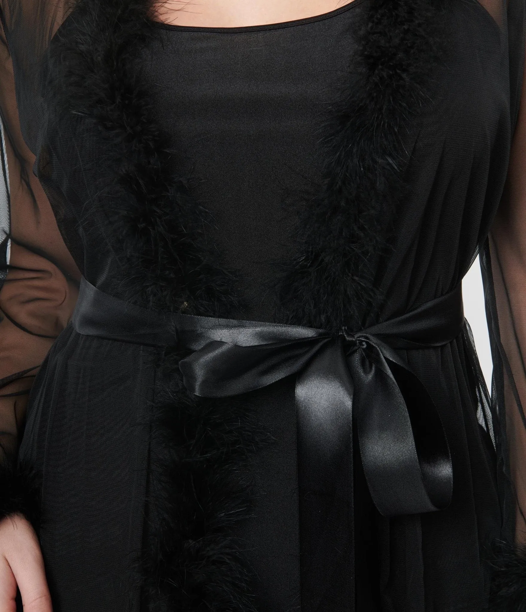 Black Faux Feather Sheer Longline Robe sold by Unique Vintage product image thumbnail 4