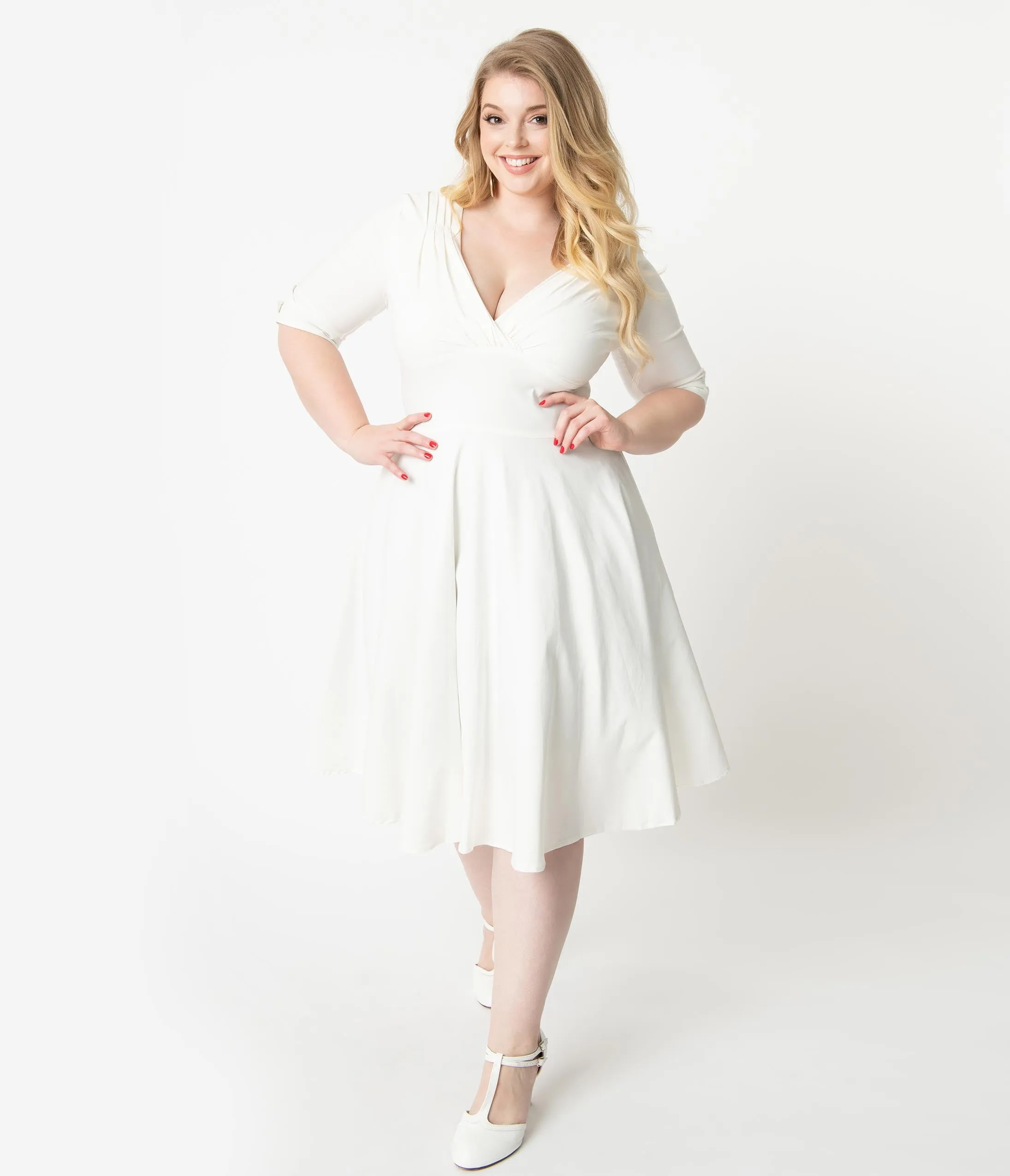 Unique Vintage Plus Size 1950s Ivory Delores Swing Dress with Sleeves sold by Unique Vintage product image thumbnail 5