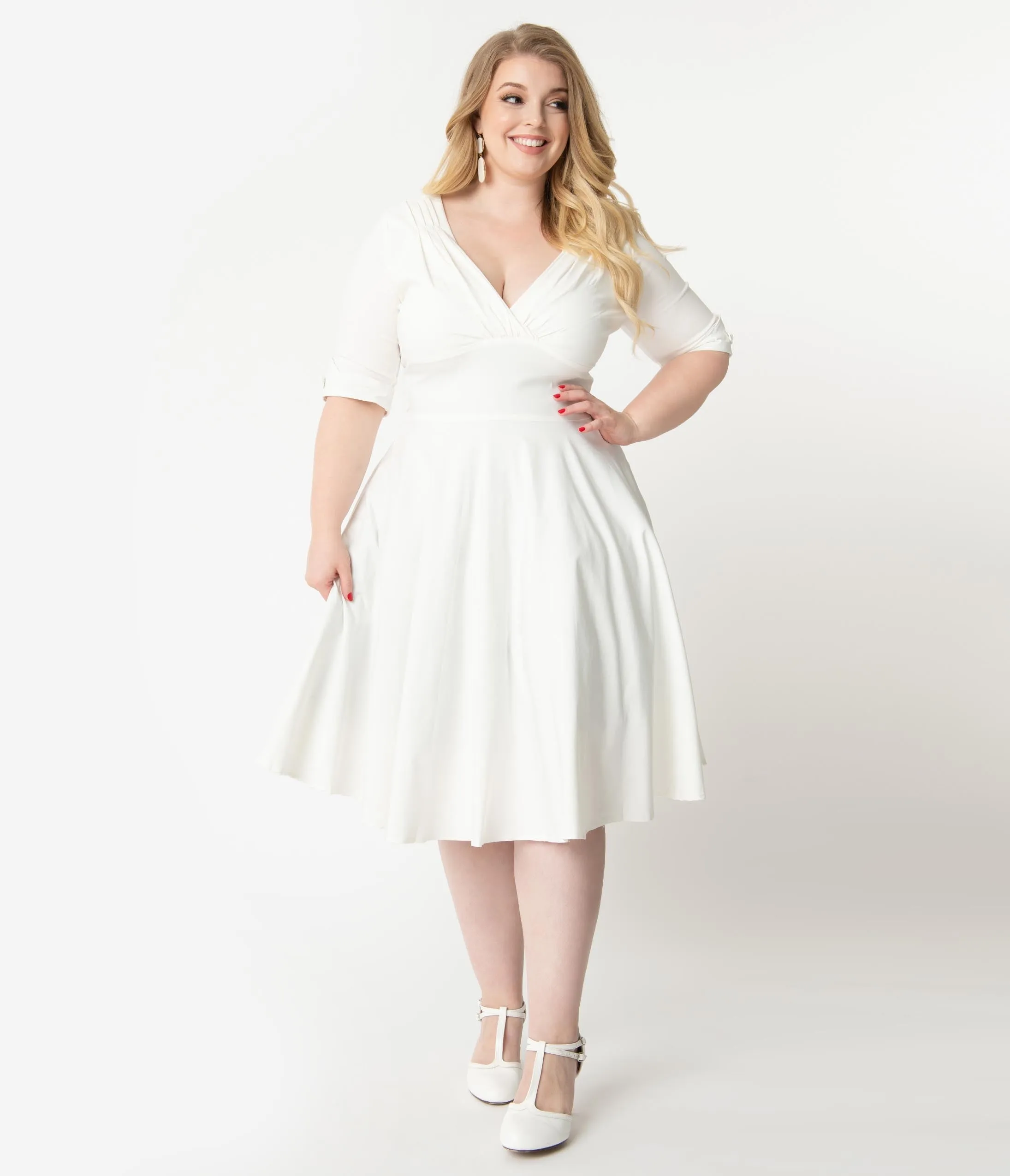 Unique Vintage Plus Size 1950s Ivory Delores Swing Dress with Sleeves sold by Unique Vintage product image thumbnail 4
