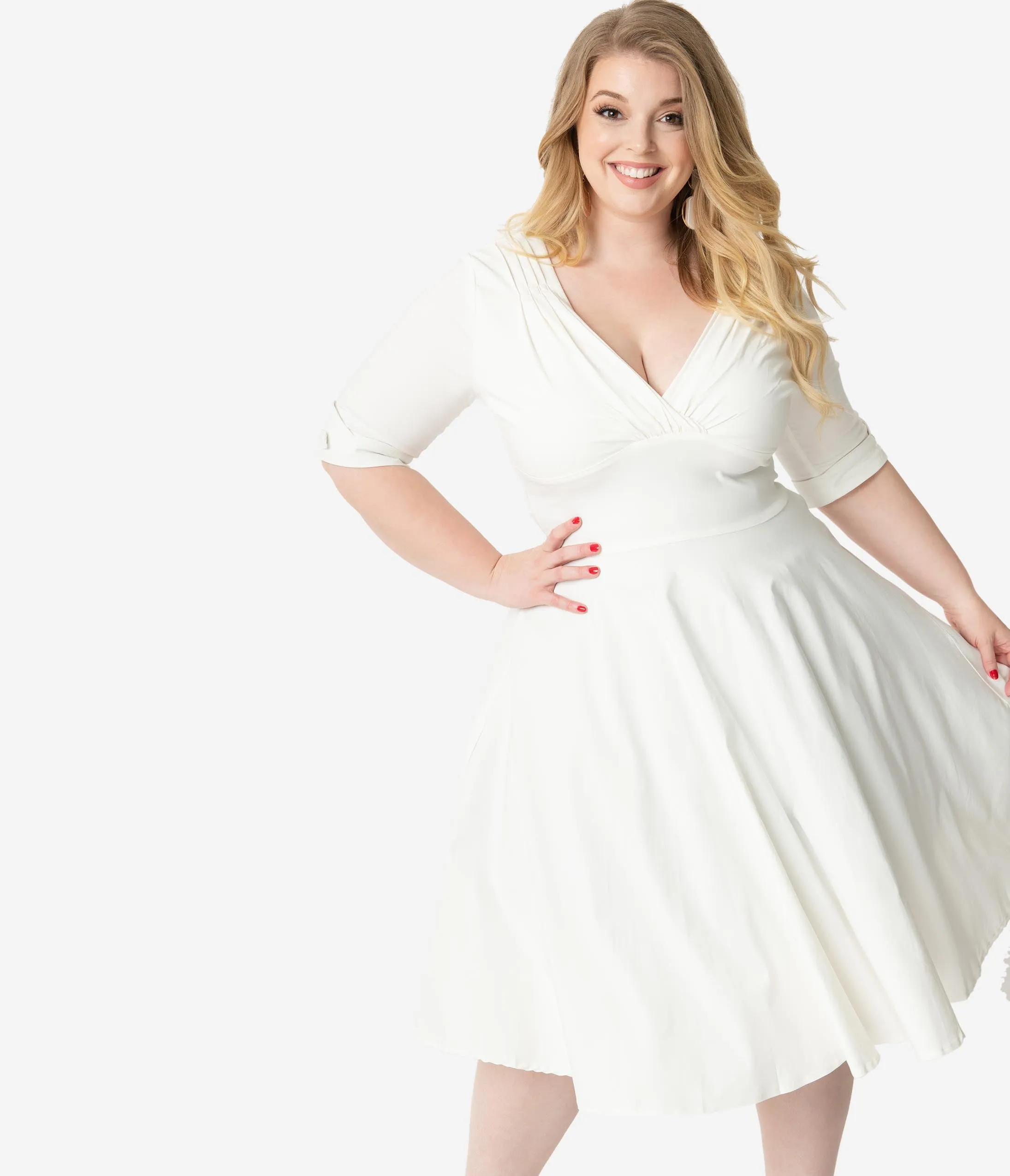Unique Vintage Plus Size 1950s Ivory Delores Swing Dress with Sleeves sold by Unique Vintage product image thumbnail 3