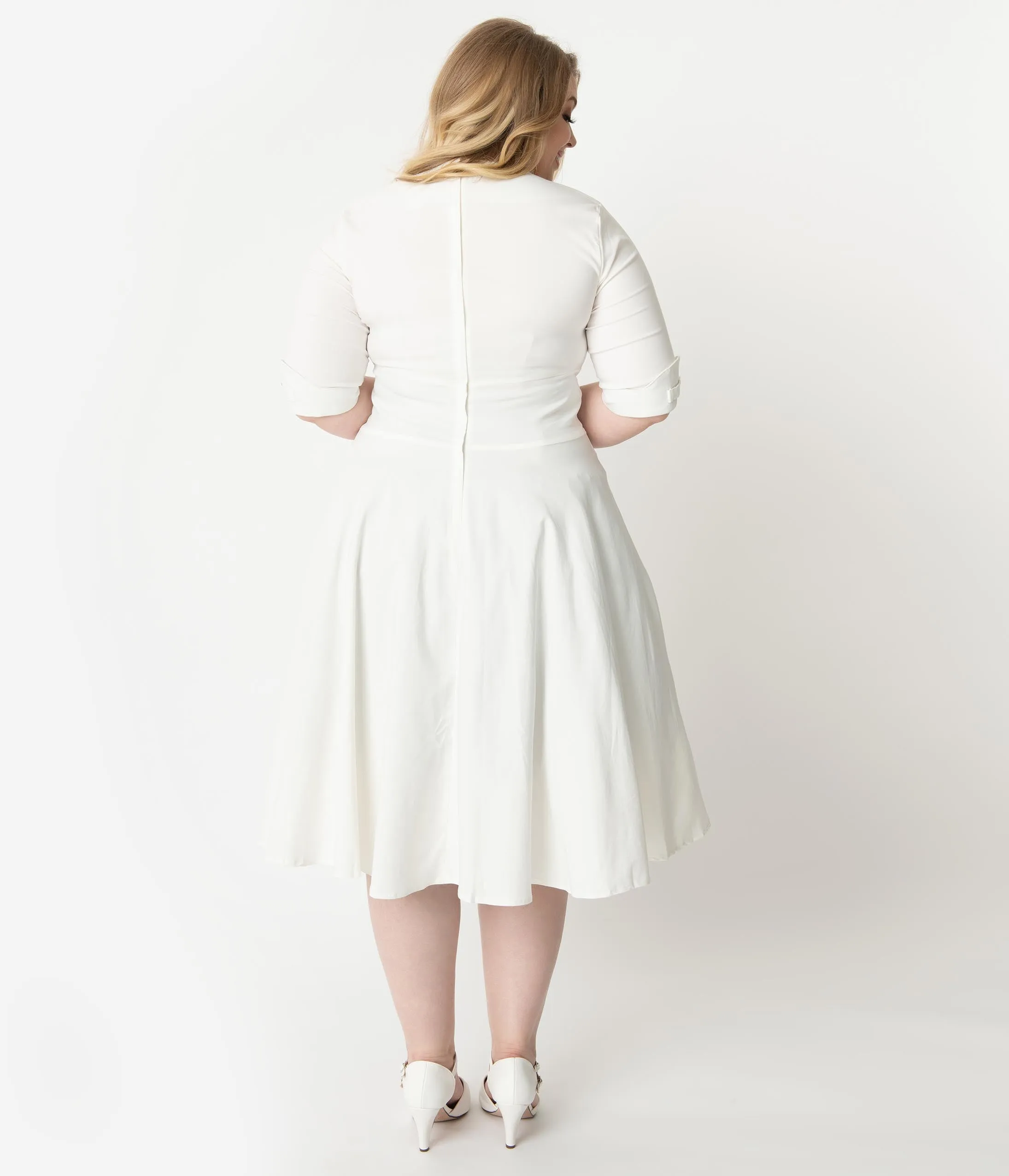 Unique Vintage Plus Size 1950s Ivory Delores Swing Dress with Sleeves sold by Unique Vintage product image thumbnail 2