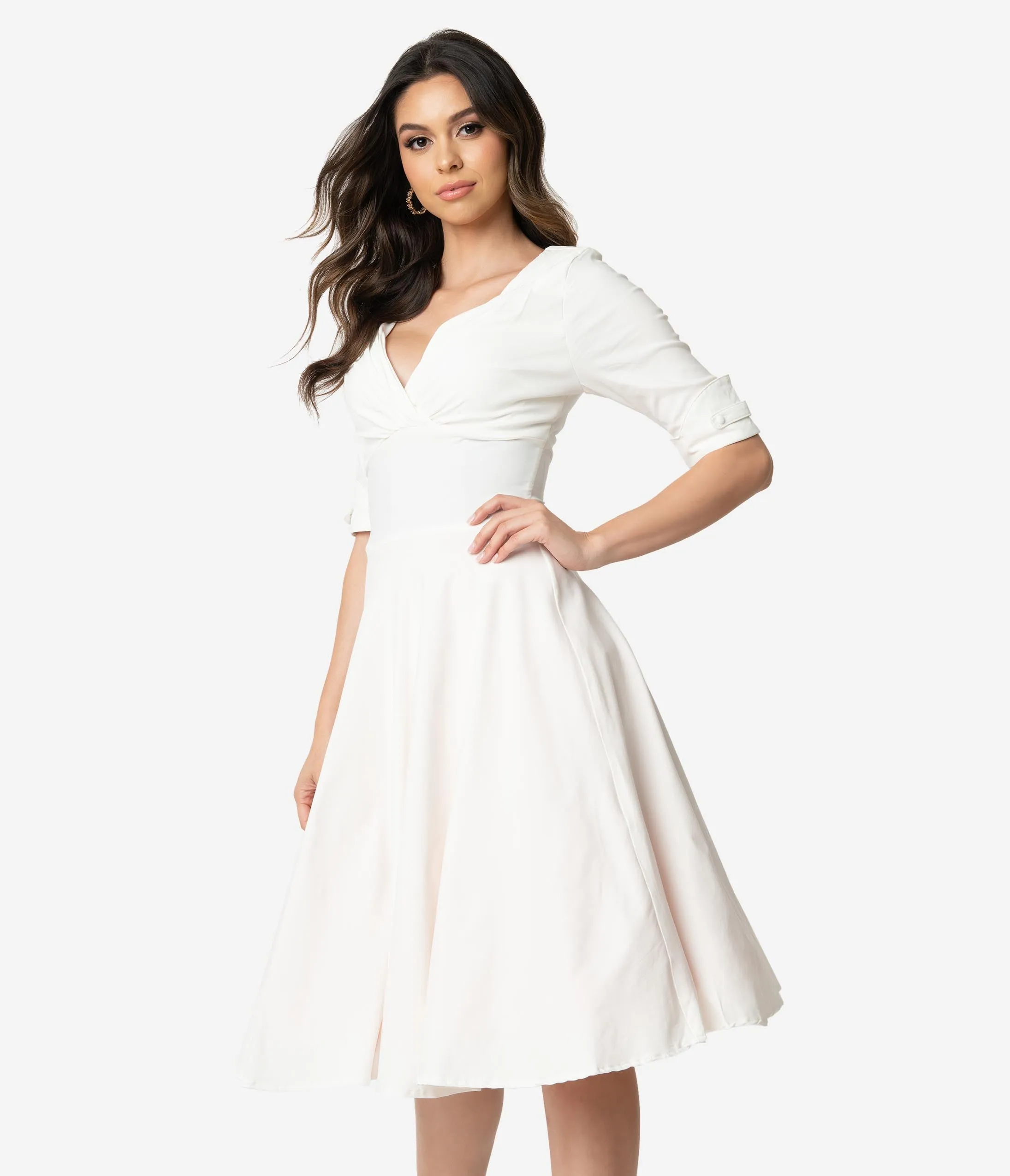 Unique Vintage Ivory Delores Swing Dress with Sleeves sold by Unique Vintage product image thumbnail 3