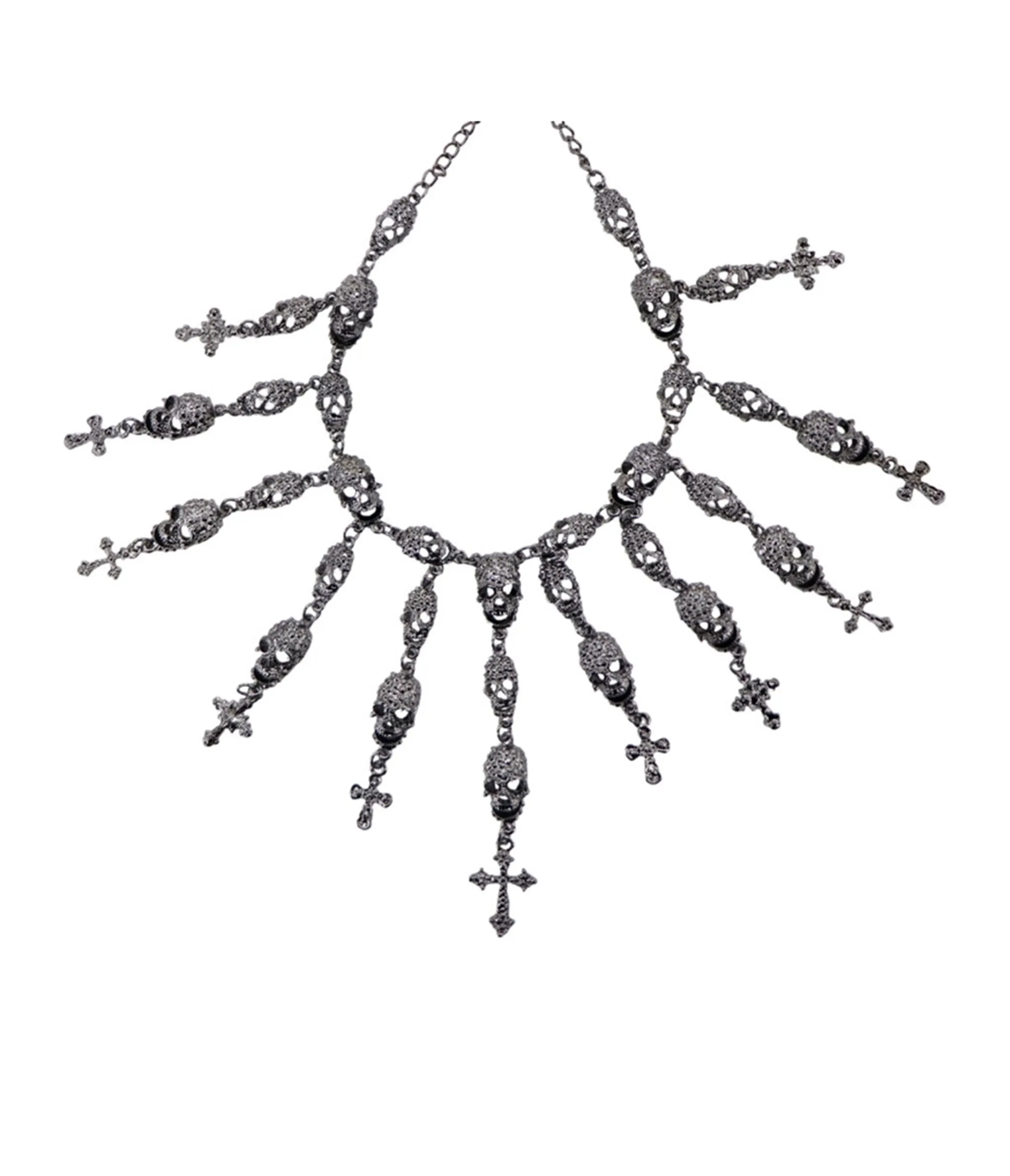 Western Fashion Silver Tone Skull & Cross Necklace sold by Unique Vintage product image thumbnail 2