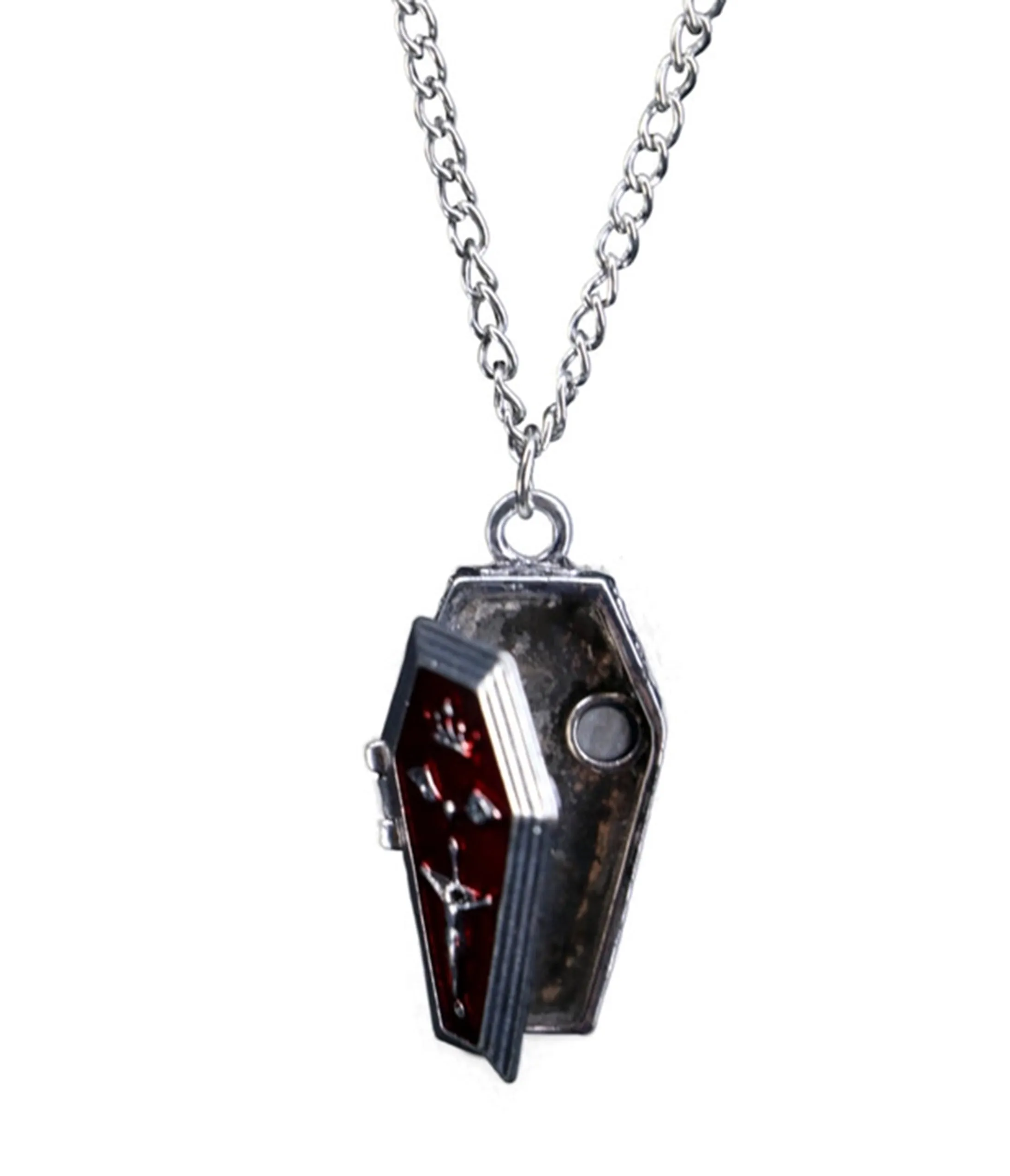 Silver Tone Coffin Locket Necklace sold by Unique Vintage