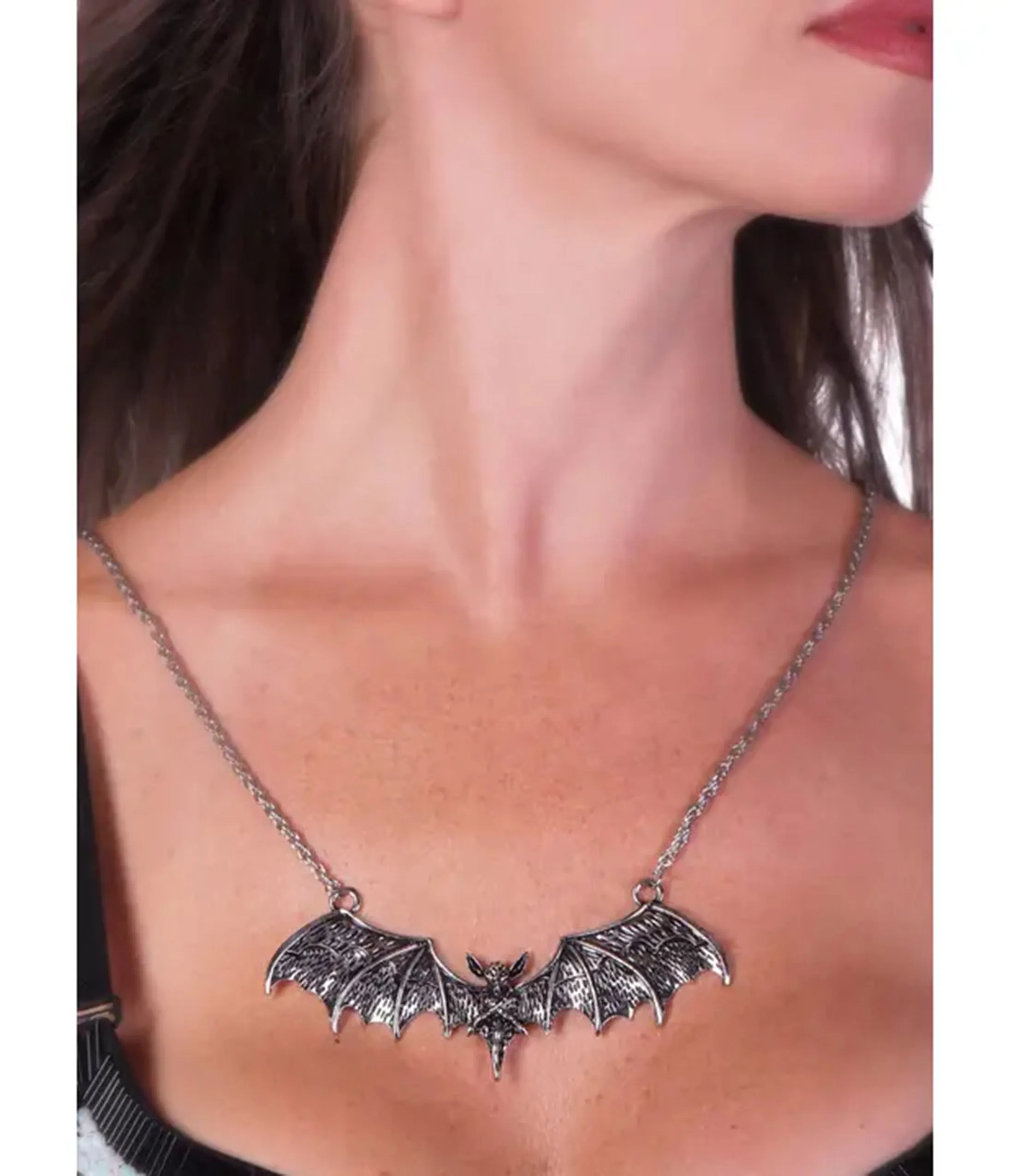 Silver Tone Bat Wing Necklace sold by Unique Vintage product image thumbnail 2