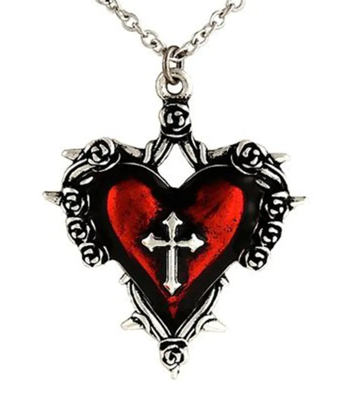 Red Heart & Cross Pendant Necklace made by Unique Vintage