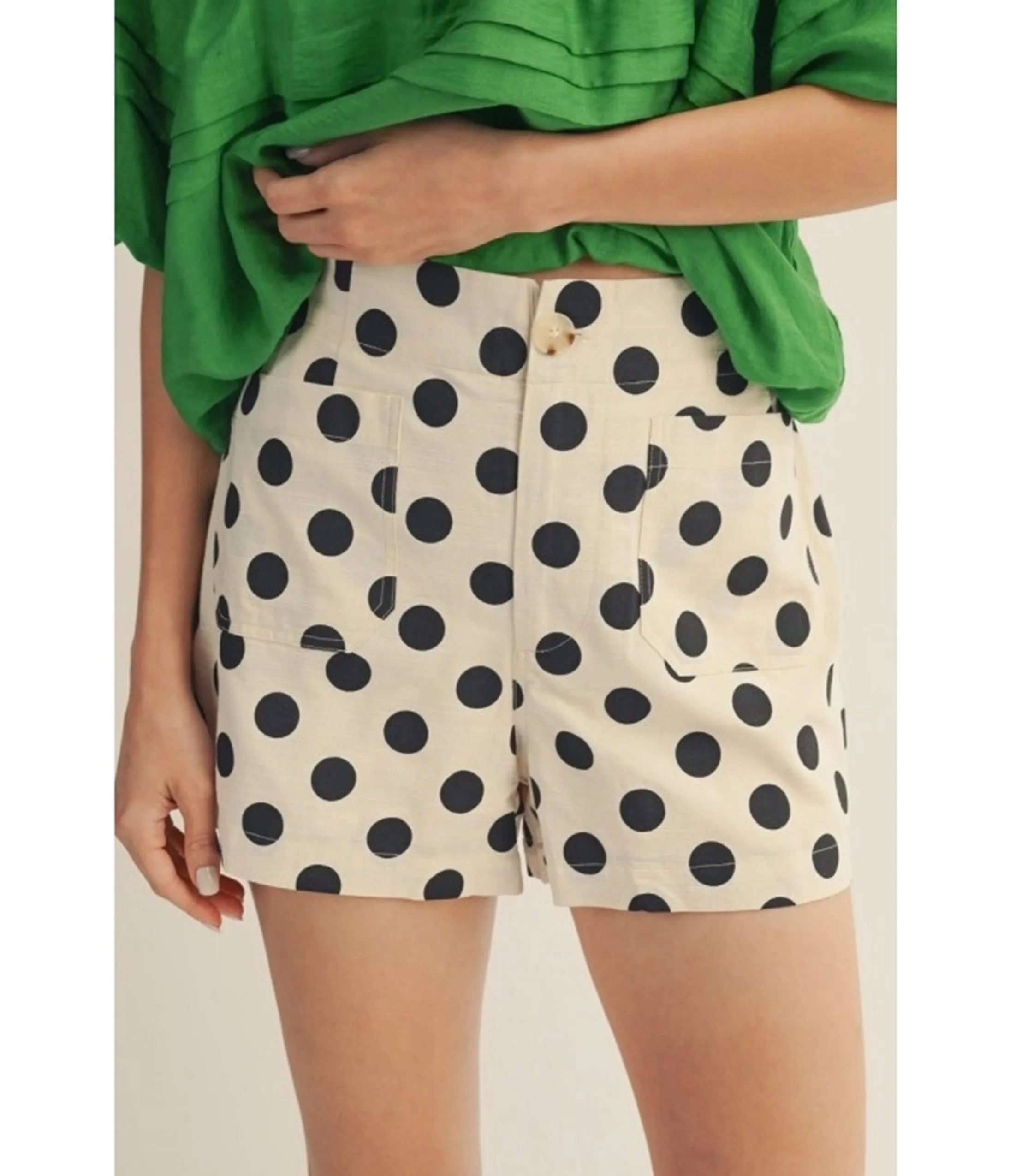 Ivory & Black Polka Dot High Waisted Shorts sold by Unique Vintage product image thumbnail 4