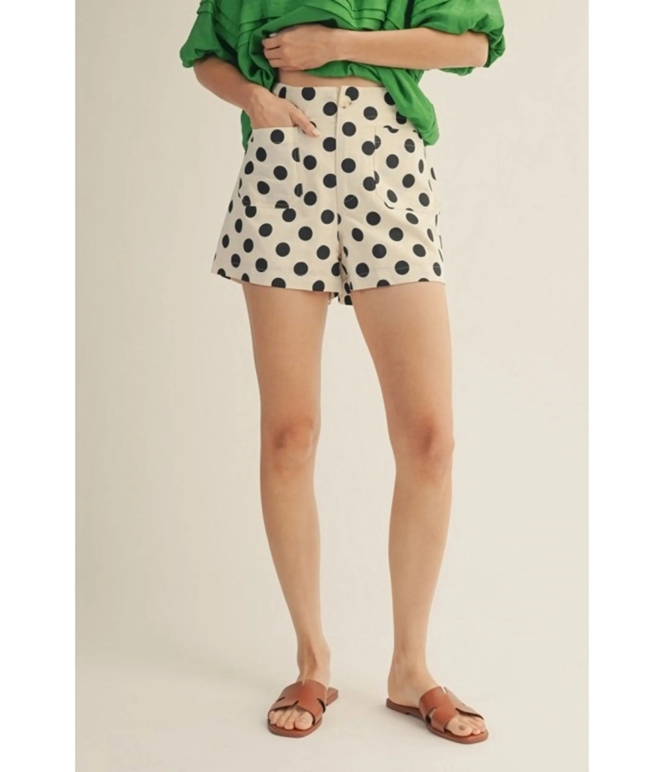 Ivory & Black Polka Dot High Waisted Shorts sold by Unique Vintage product image thumbnail 2