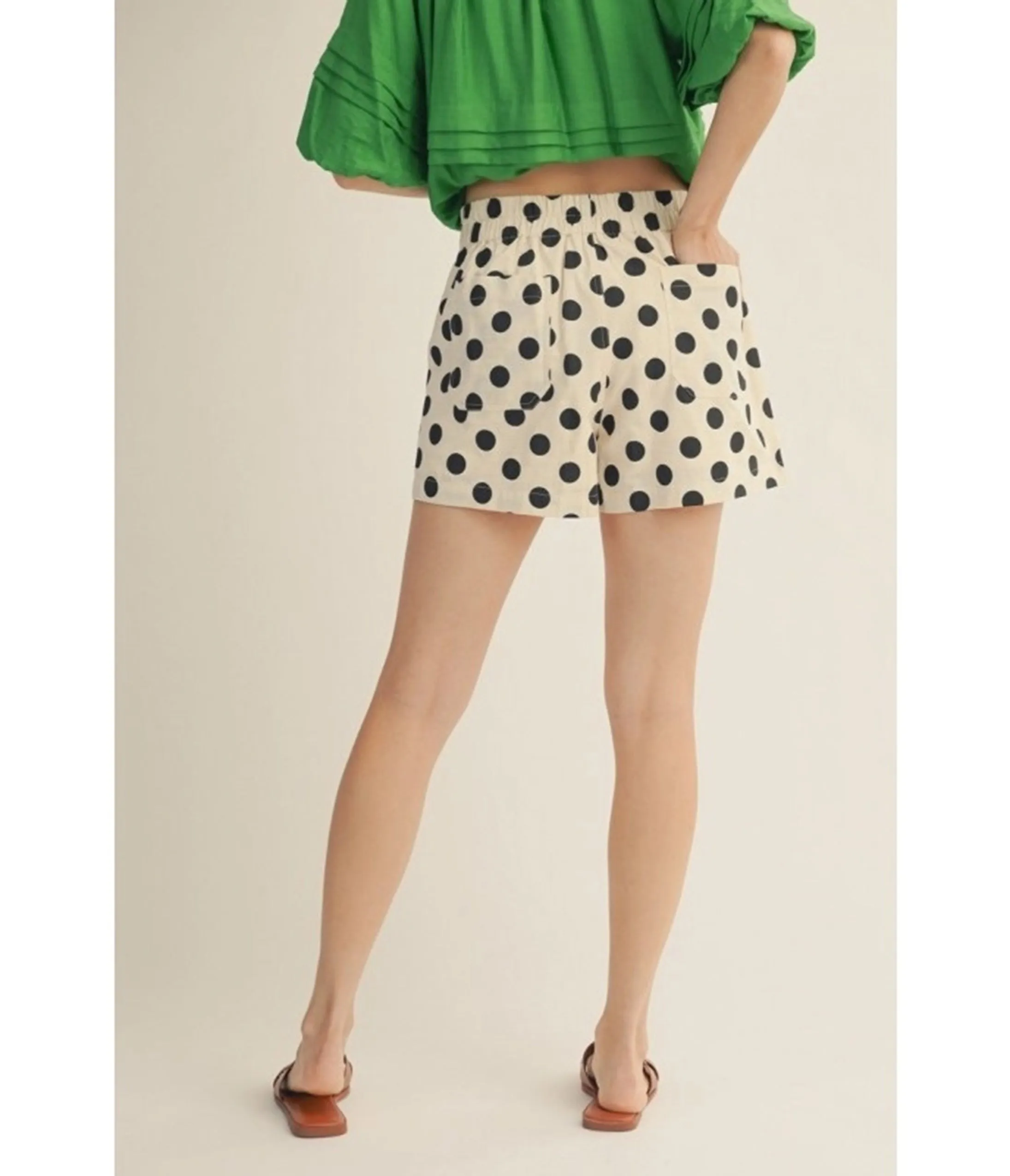 Ivory & Black Polka Dot High Waisted Shorts sold by Unique Vintage product image thumbnail 3