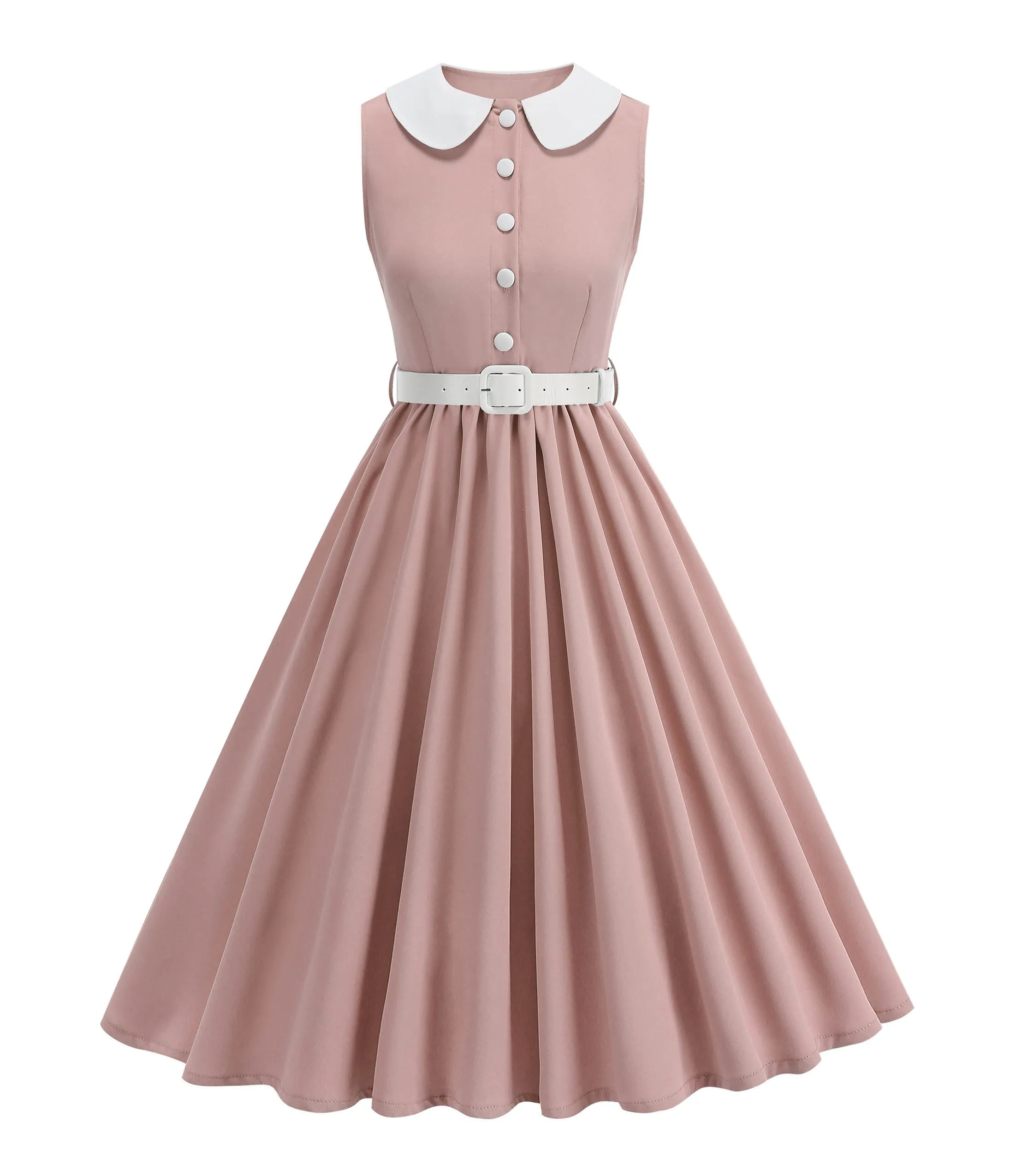 Pink & White Peter Pan Collared Swing Dress sold by Unique Vintage product image thumbnail 2