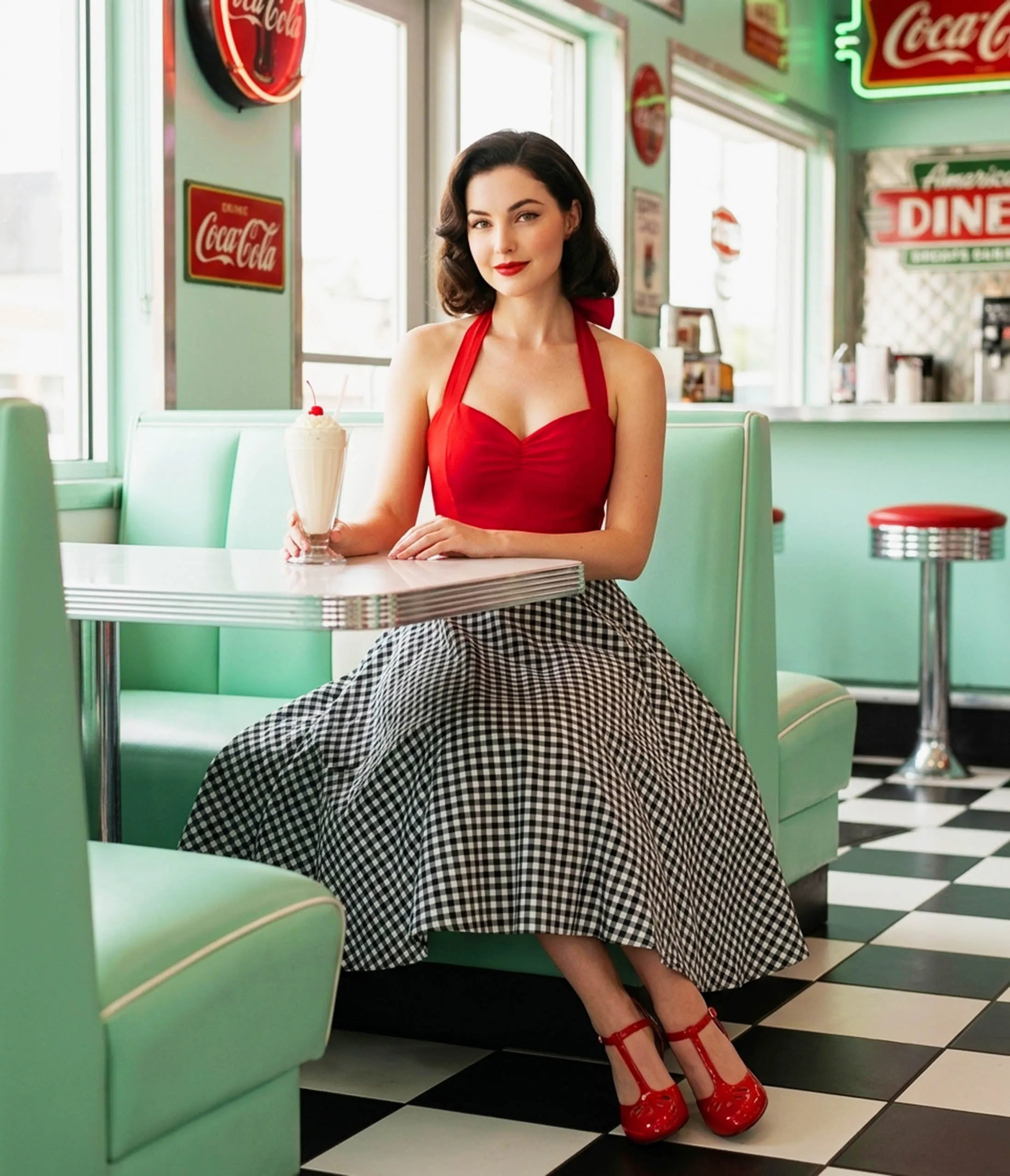 Red & Black Gingham Halter Swing Dress sold by Unique Vintage product image thumbnail 3
