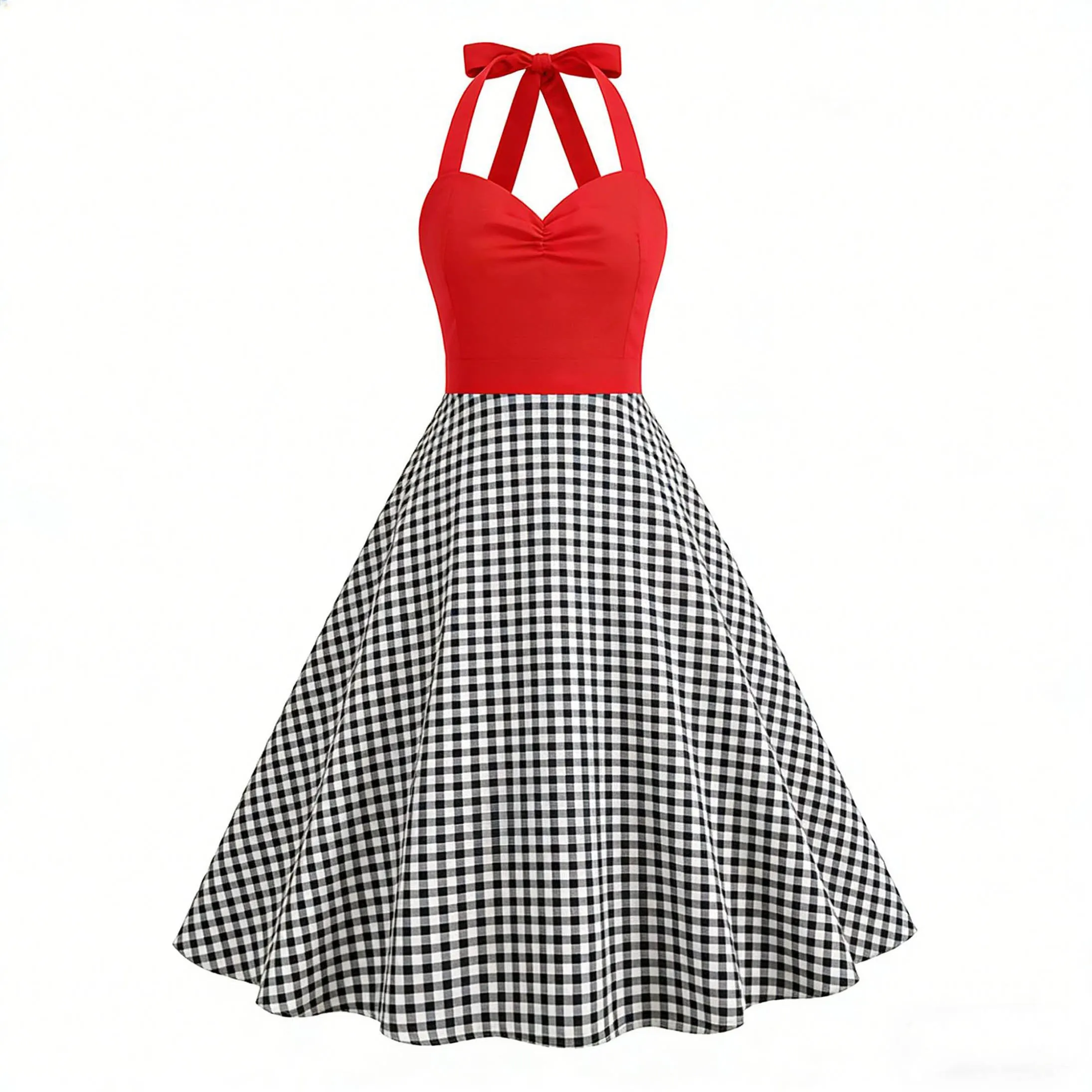 Red & Black Gingham Halter Swing Dress sold by Unique Vintage product image thumbnail 2