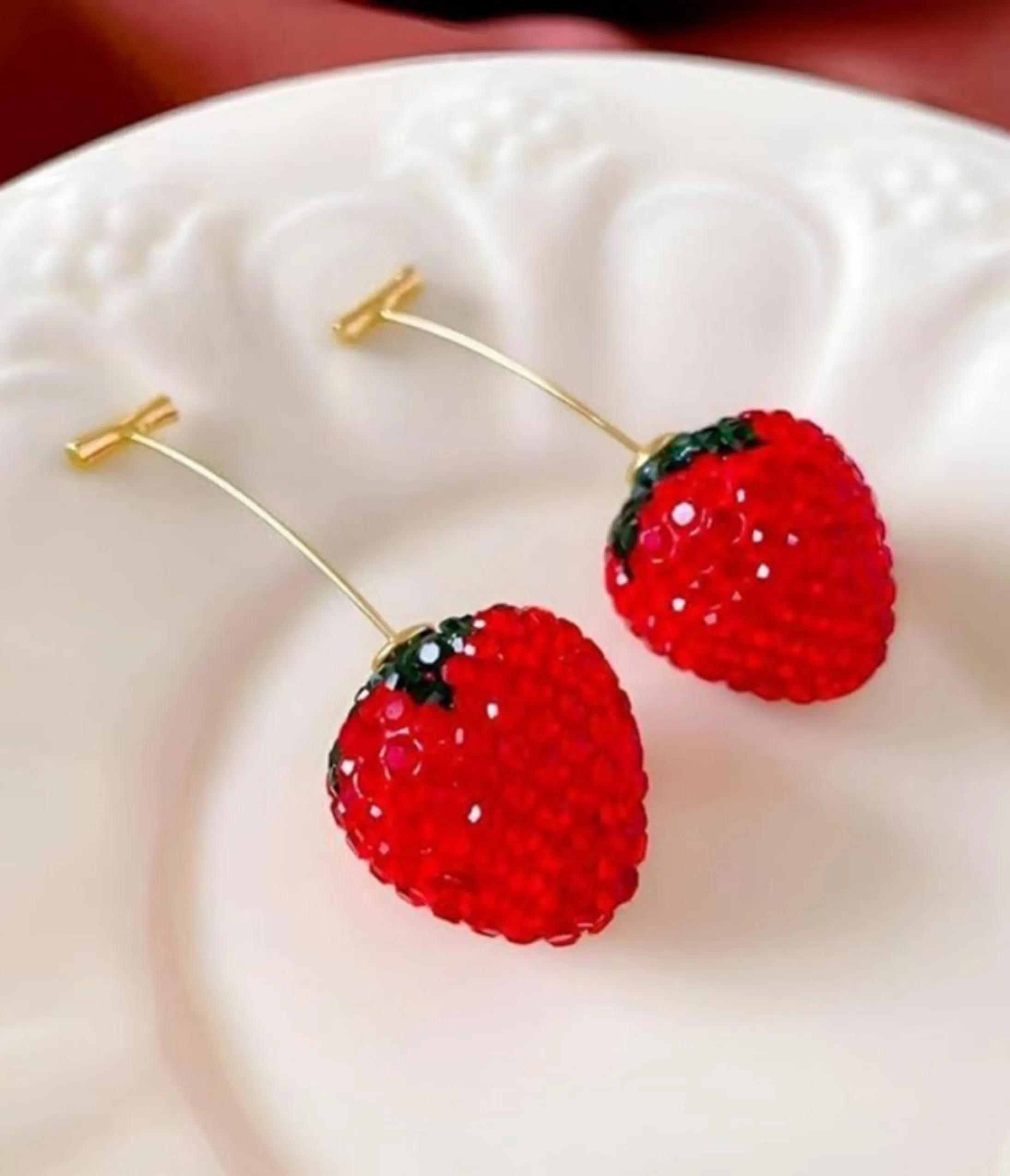 Strawberry Crystal Drop Earrings sold by Unique Vintage product image thumbnail 3