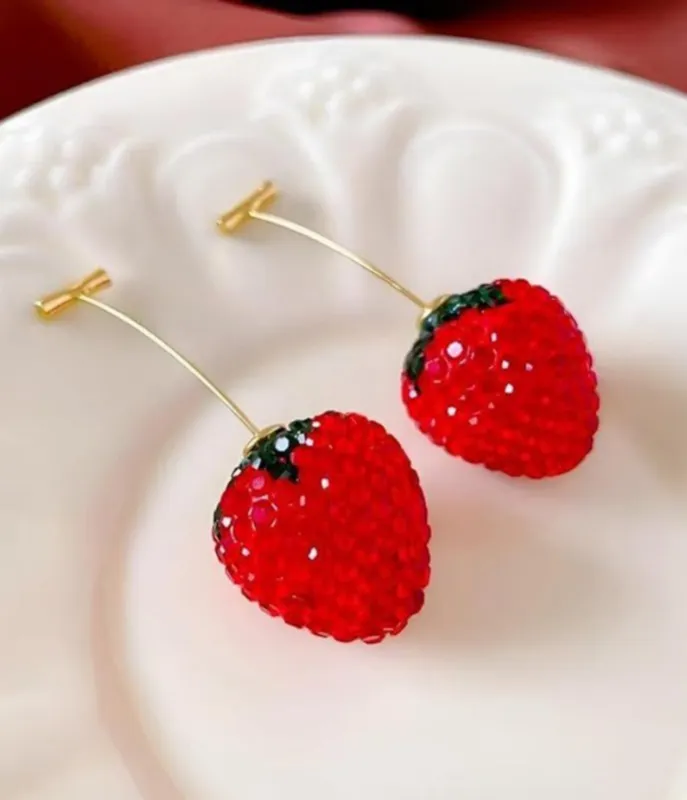 Strawberry Crystal Drop Earrings made by Unique Vintage
