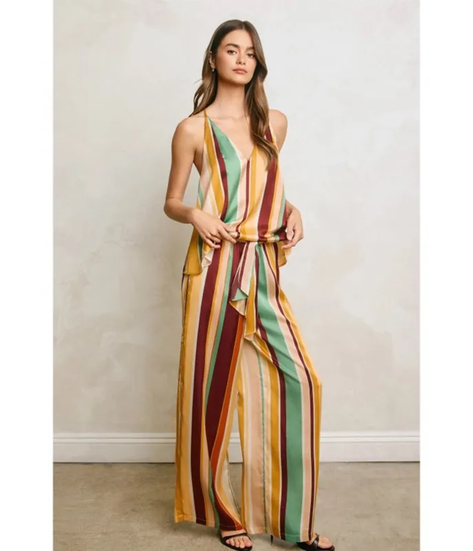 Multicolor Striped Wide Leg Pants made by Dress Forum