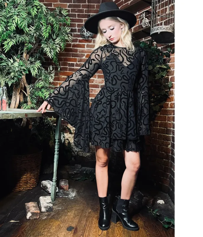 Witchwood Bags Black Velvet Snake Mini Dress made by Unique Vintage