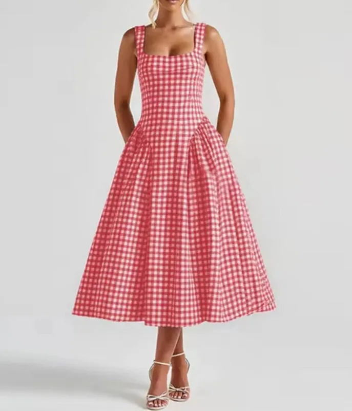 Red Gingham Midi Dress made by Unique Vintage