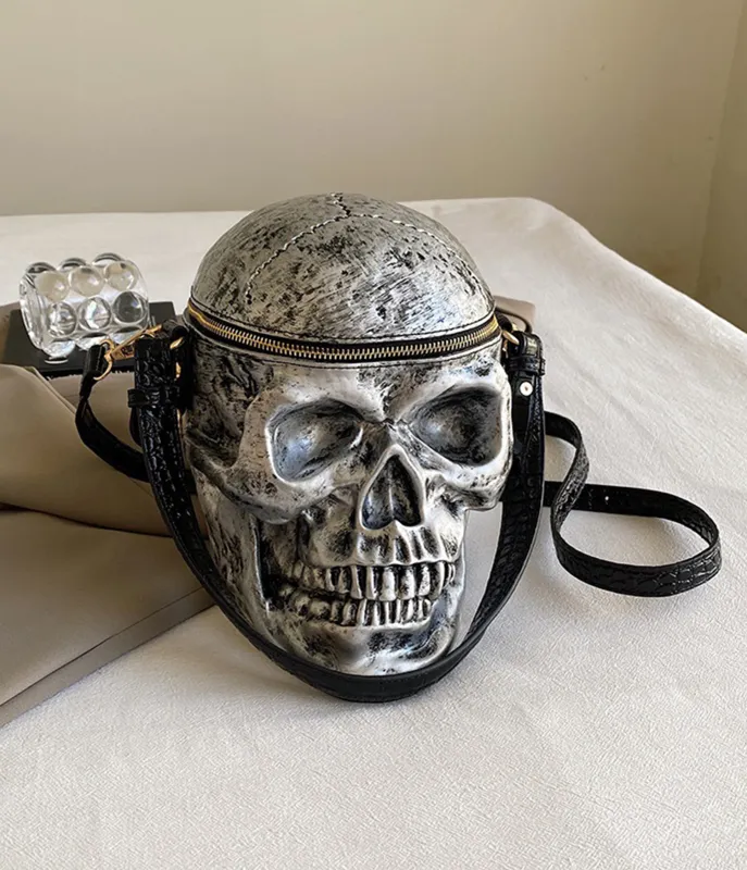 Grey Leatherette Skull Crossbody Bag made by Unique Vintage