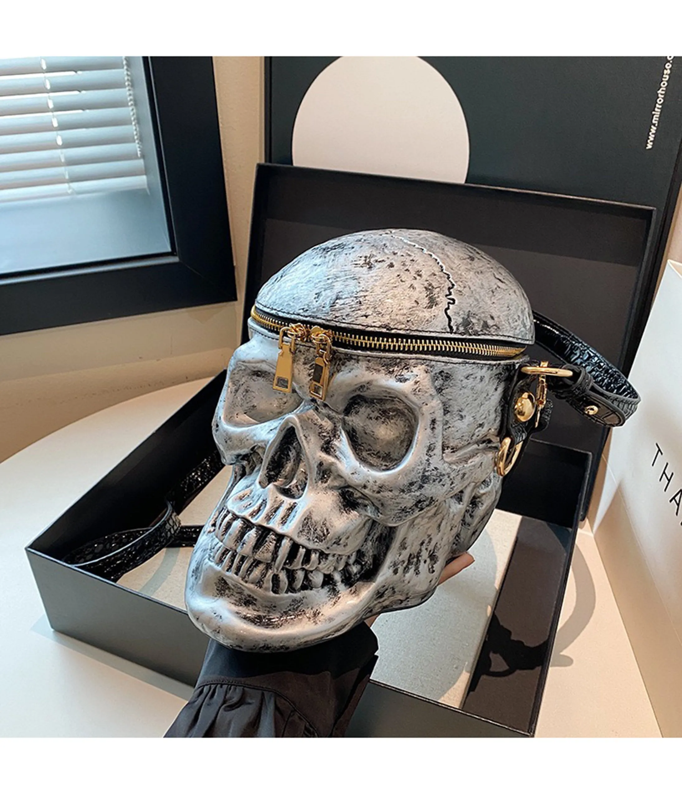 Grey Leatherette Skull Crossbody Bag sold by Unique Vintage product image thumbnail 2