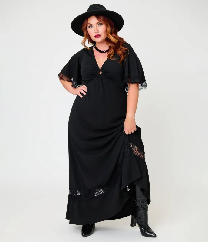 Smak Parlour Plus Size Black Lace Inset Maxi Dress made by Unique Vintage