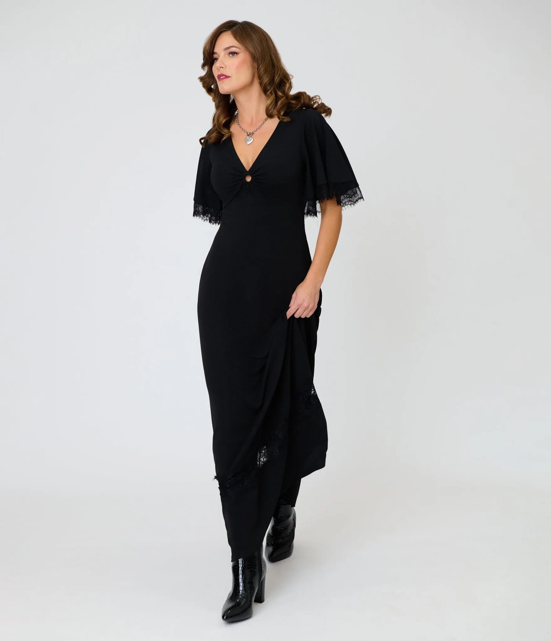 Smak Parlour Black Lace Inset Maxi Dress sold by Unique Vintage product image thumbnail 3