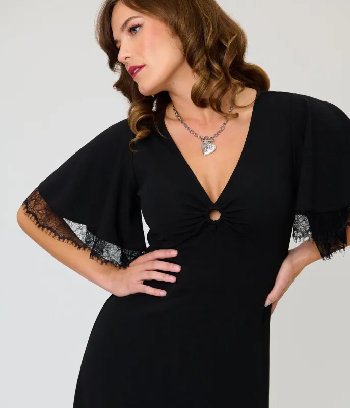 Smak Parlour Black Lace Inset Maxi Dress made by Unique Vintage