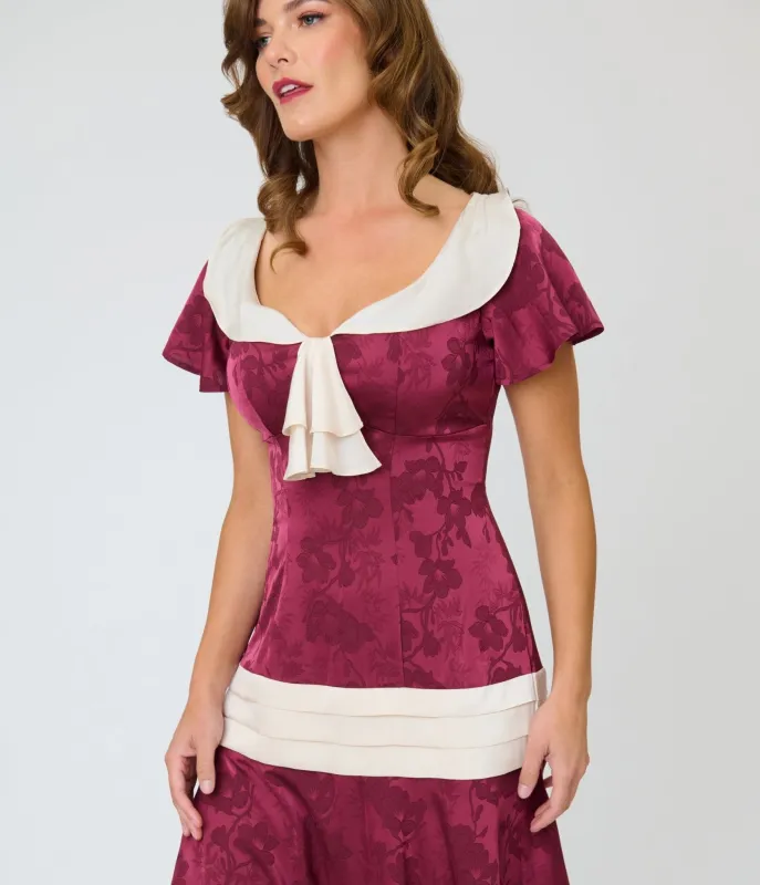 Unique Vintage Burgundy & Ivory Wilshire Flapper Dress made by Unique Vintage