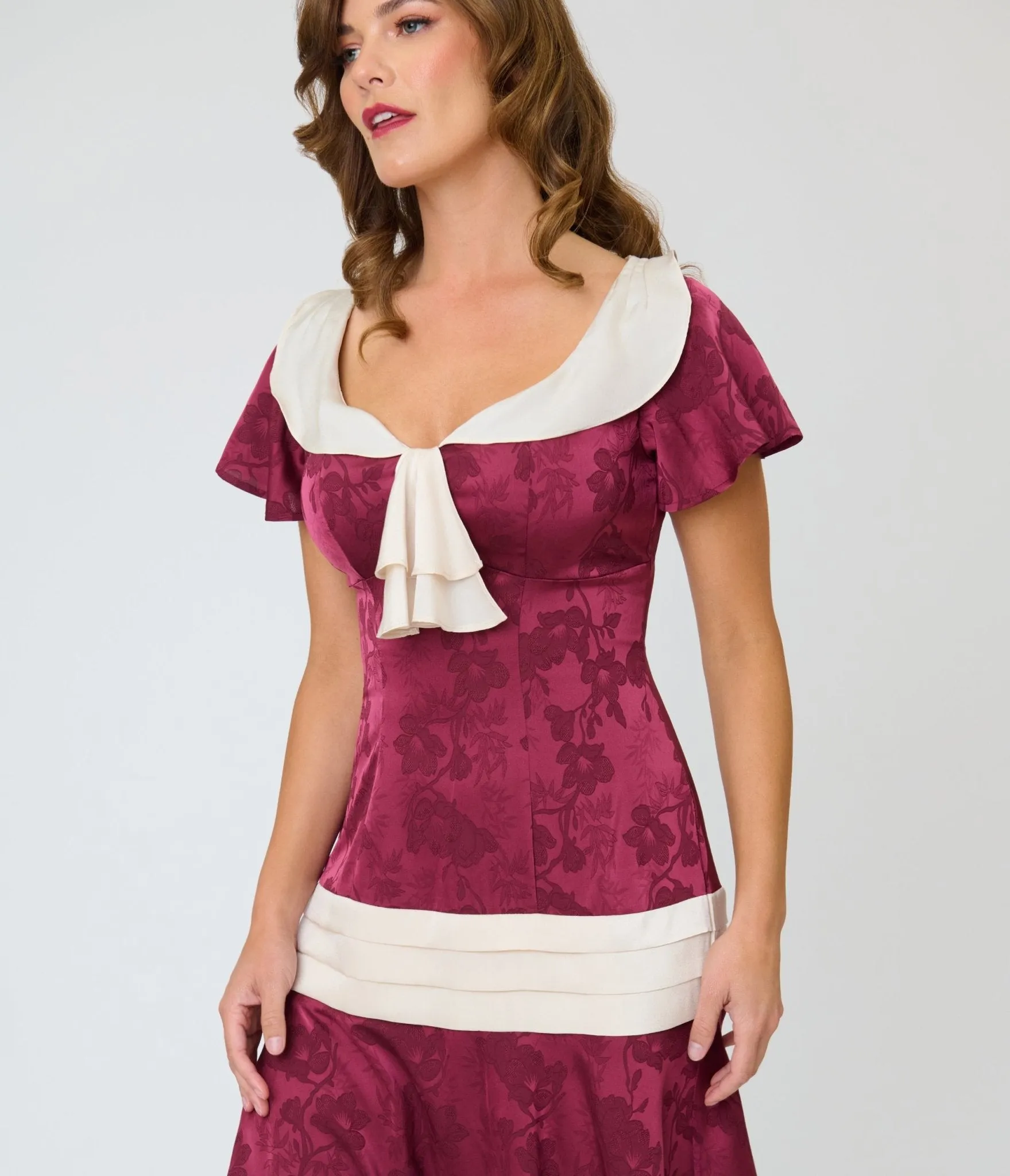 Unique Vintage Burgundy & Ivory Wilshire Flapper Dress sold by Unique Vintage
