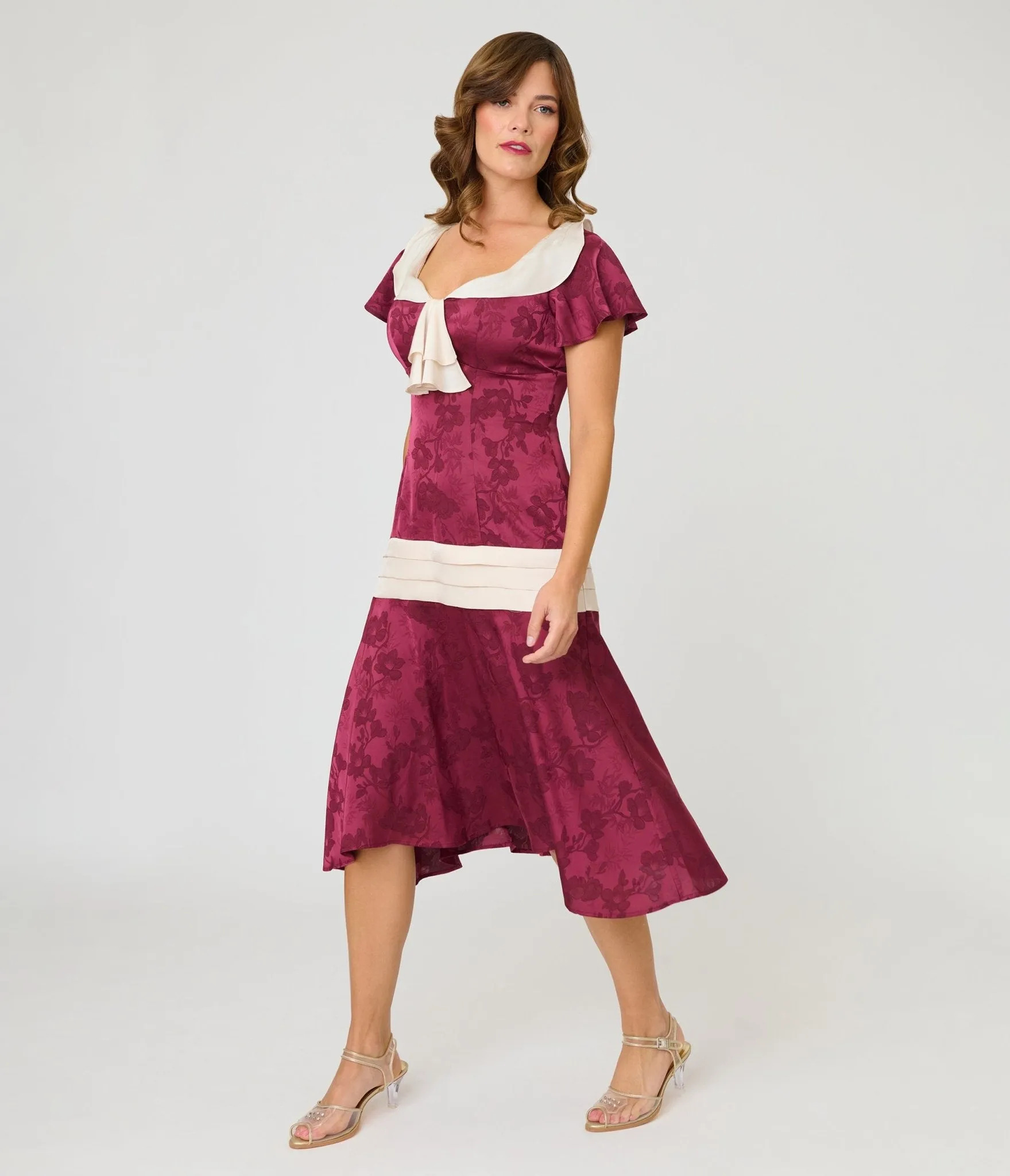 Unique Vintage Burgundy & Ivory Wilshire Flapper Dress sold by Unique Vintage product image thumbnail 4
