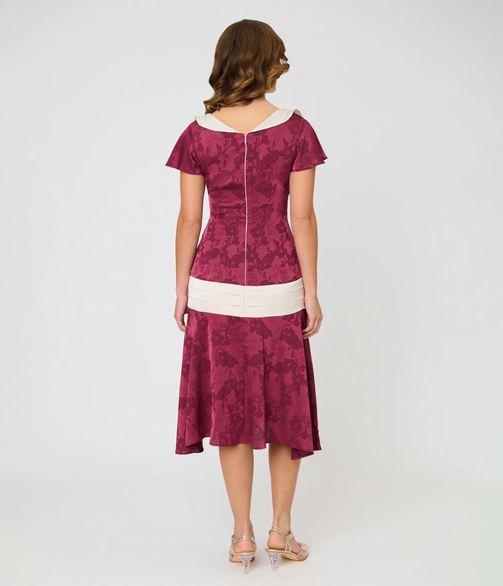Unique Vintage Burgundy & Ivory Wilshire Flapper Dress sold by Unique Vintage product image thumbnail 2