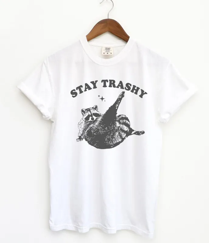 White Raccoon Stay Trashy Graphic Tee made by Unique Vintage