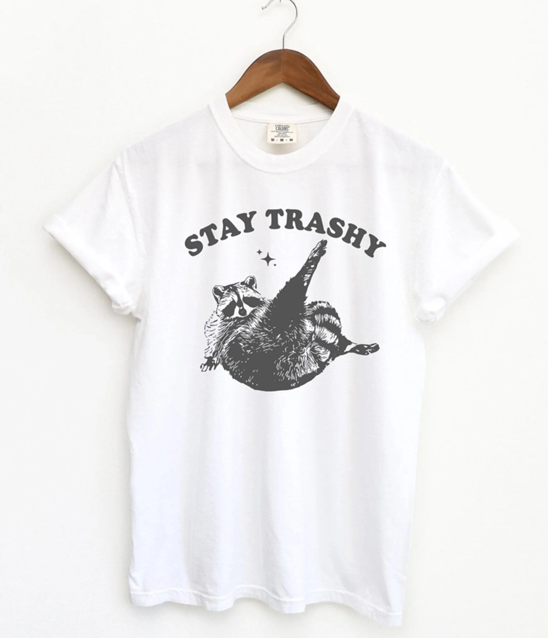 White Raccoon Stay Trashy Graphic Tee sold by Unique Vintage