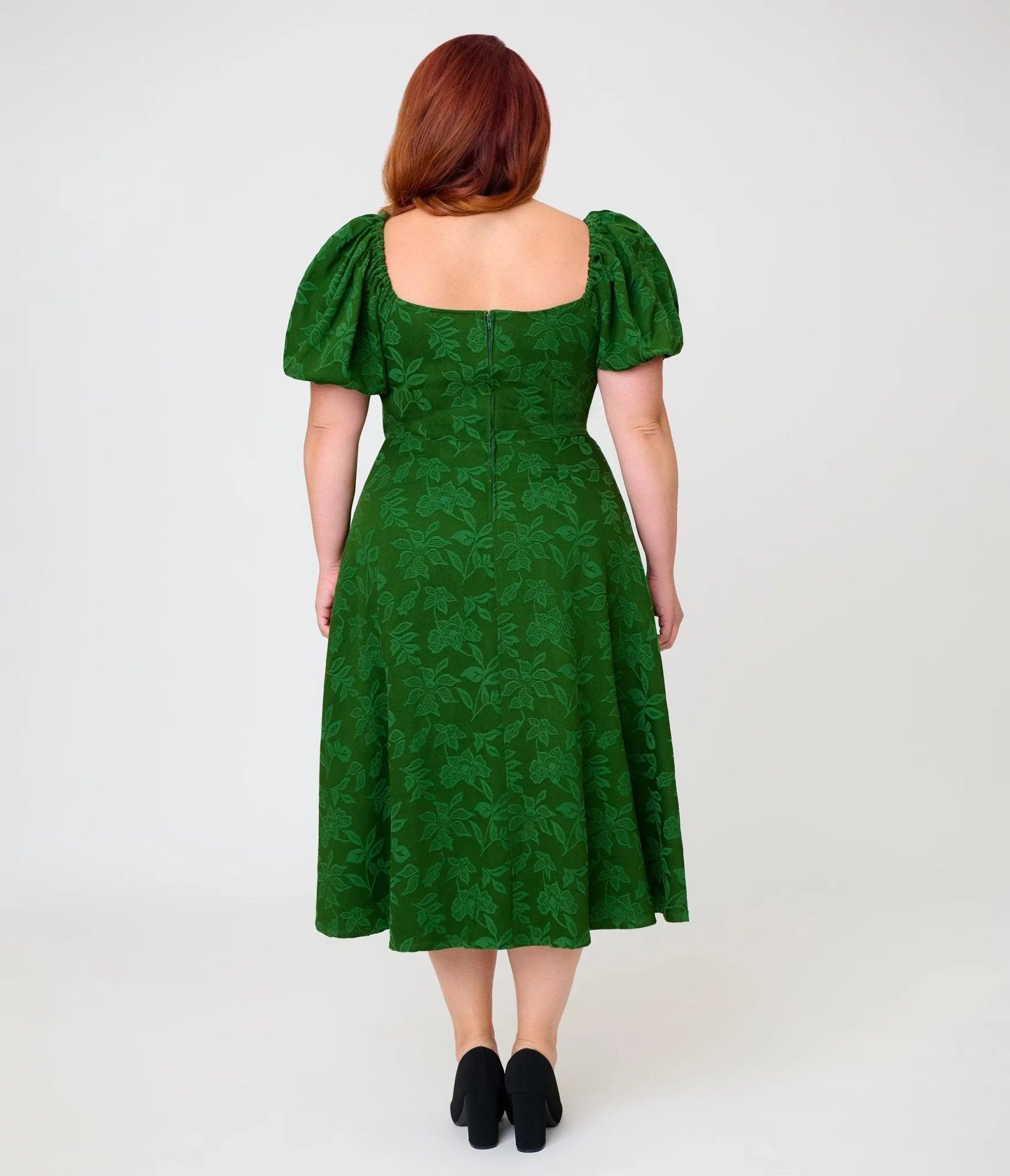 Unique Vintage Plus Size Green Floral Jacquard Sweetheart Swing Dress sold by Unique Vintage product image thumbnail 2