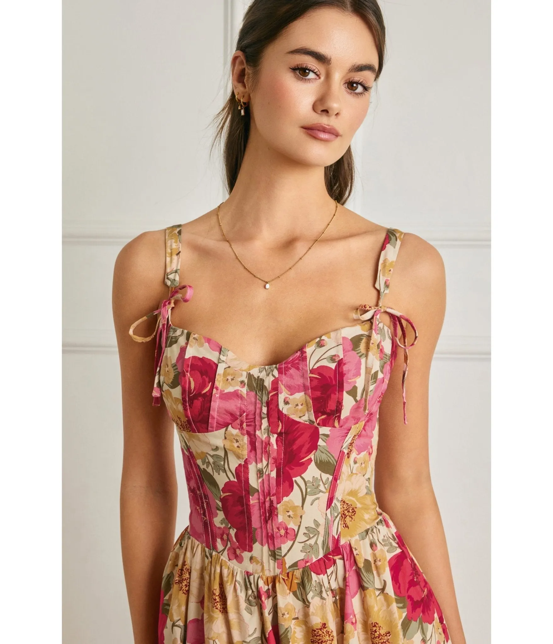 Pink Floral Tie Strap Midi Dress sold by Unique Vintage