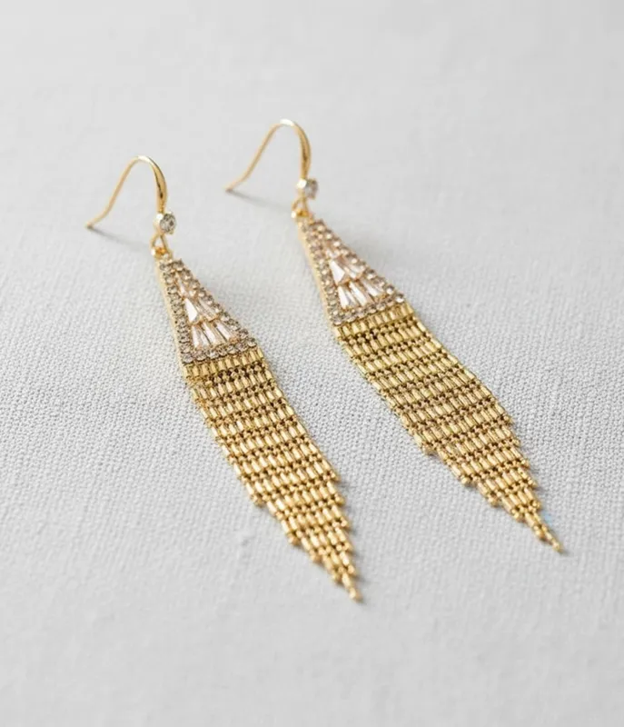 Gold Zircon Tassel Earrings made by Unique Vintage
