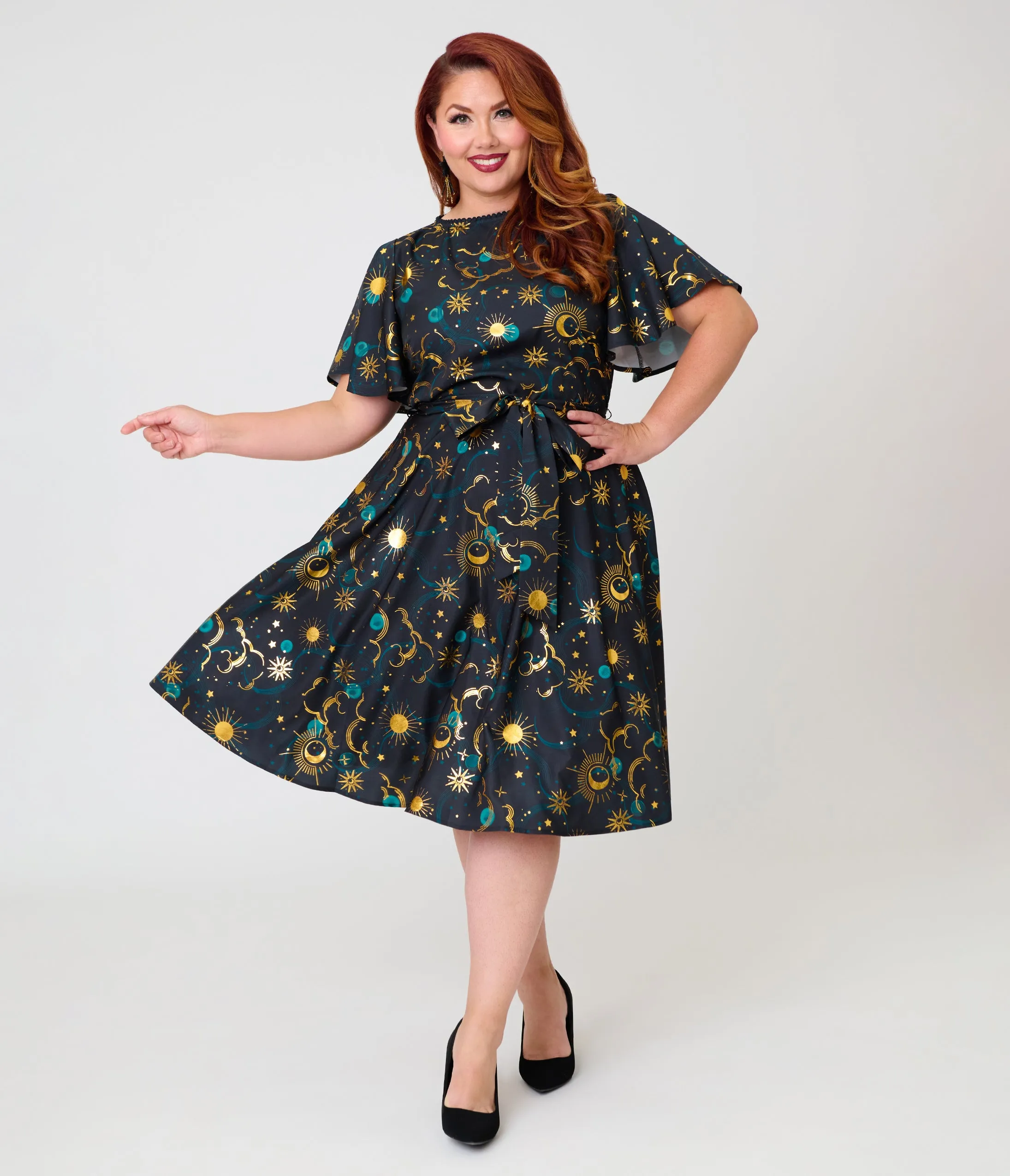 Unique Vintage Plus Size Black Celestial Print Swing Dress sold by Unique Vintage product image thumbnail 3