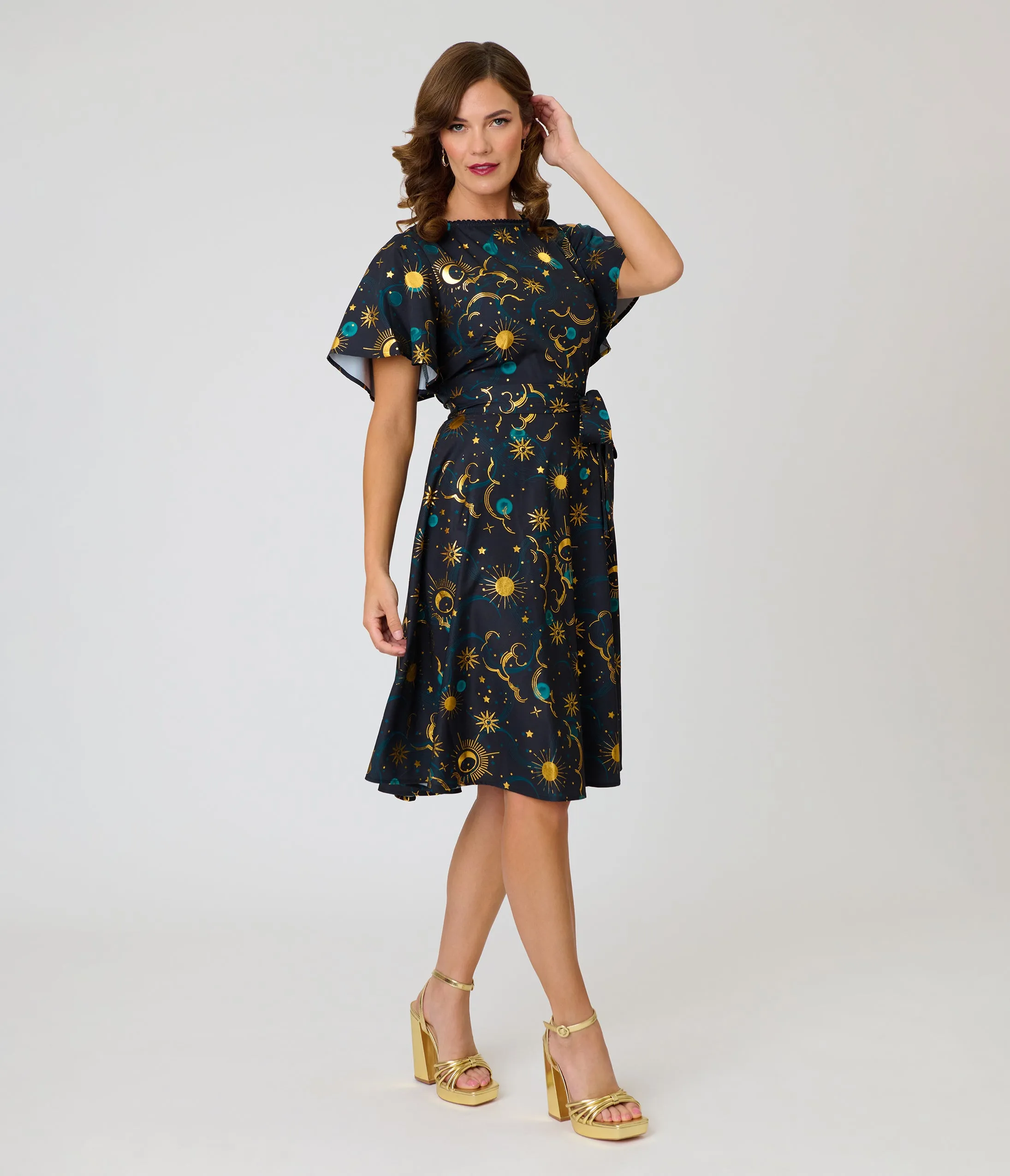 Unique Vintage Black Celestial Print Swing Dress sold by Unique Vintage product image thumbnail 4